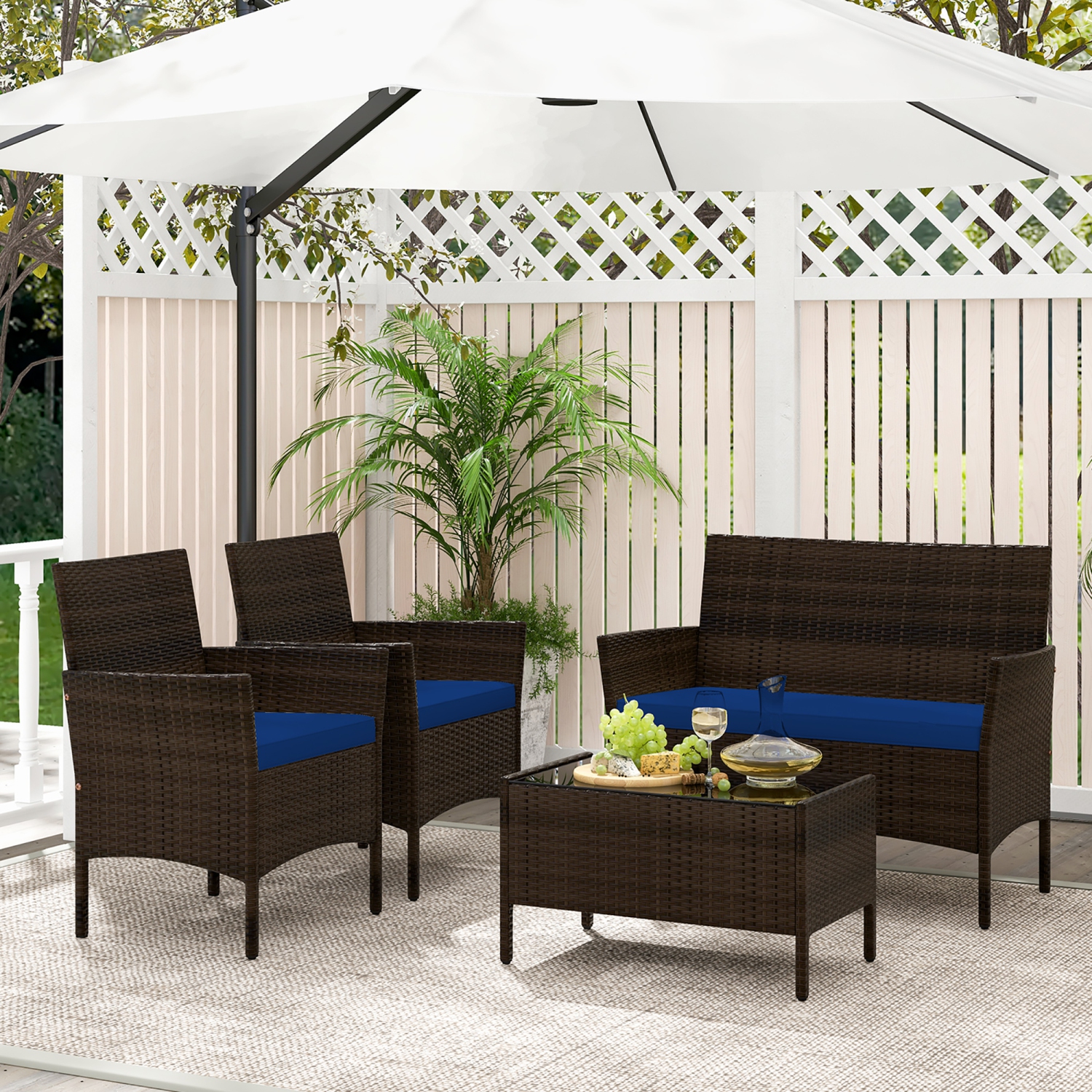 Gymax 4 PCS Patio Rattan Conversation Set Outdoor Wicker Furniture Set w/ Chair & Loveseat