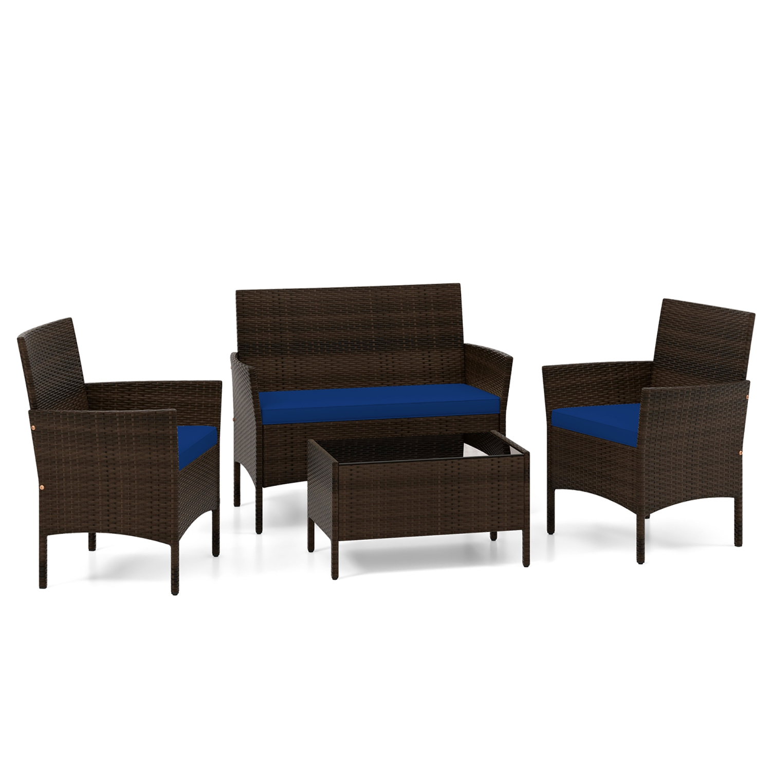 Gymax 4 PCS Patio Rattan Conversation Set Outdoor Wicker Furniture Set w/ Chair & Loveseat