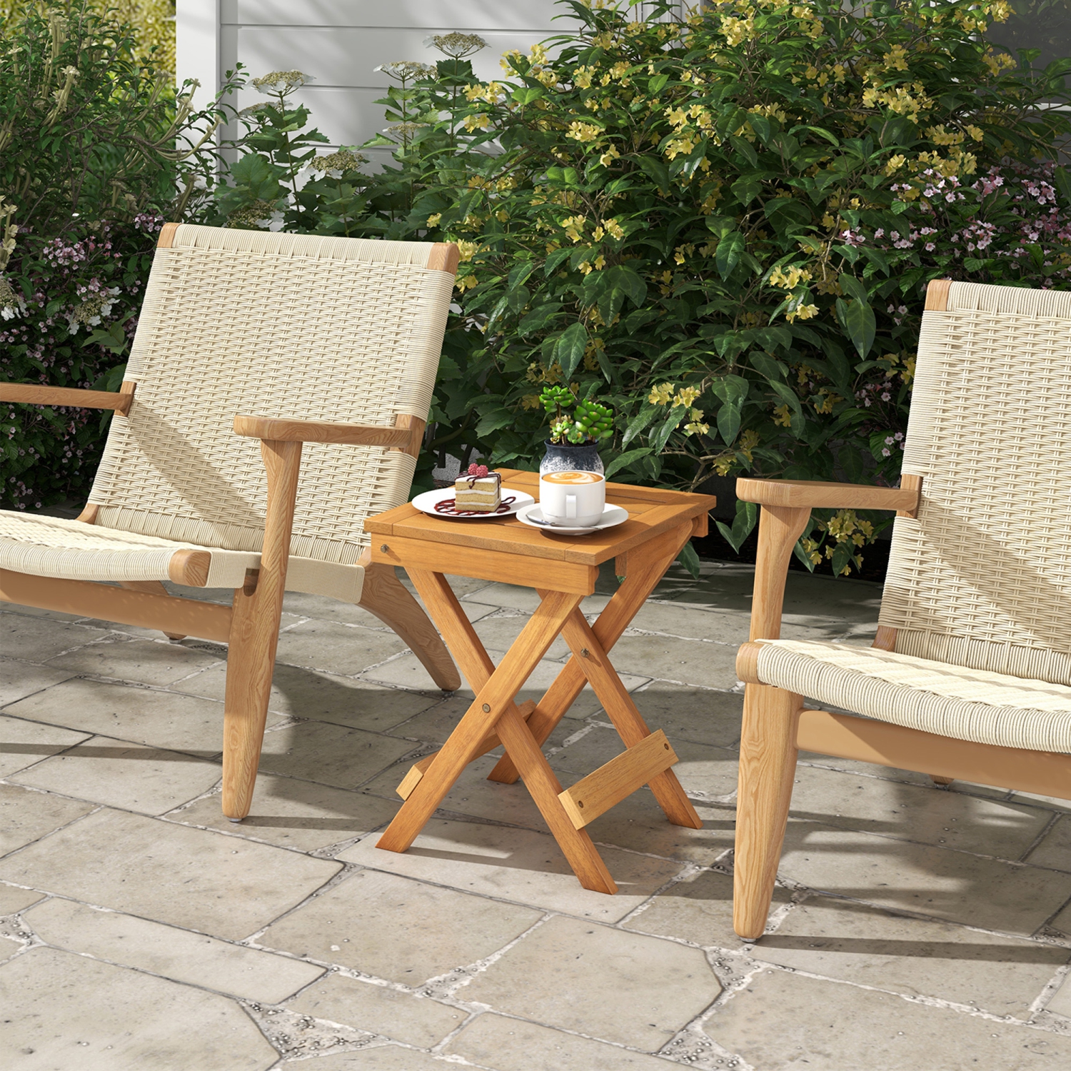 Gymax 14 inch Outdoor Folding Side Table Hardwood Square Compact Patio Table