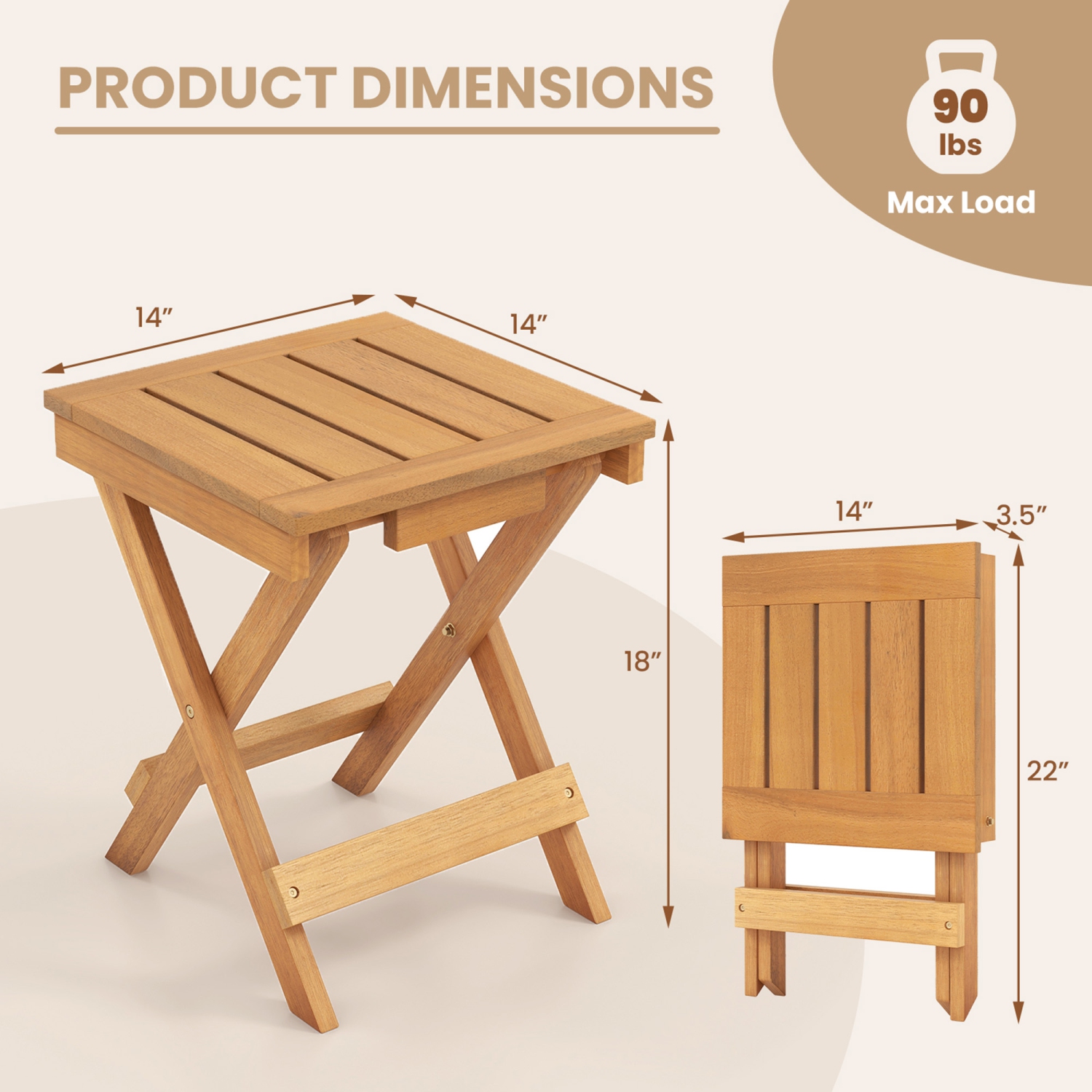 Gymax 14 inch Outdoor Folding Side Table Hardwood Square Compact Patio Table