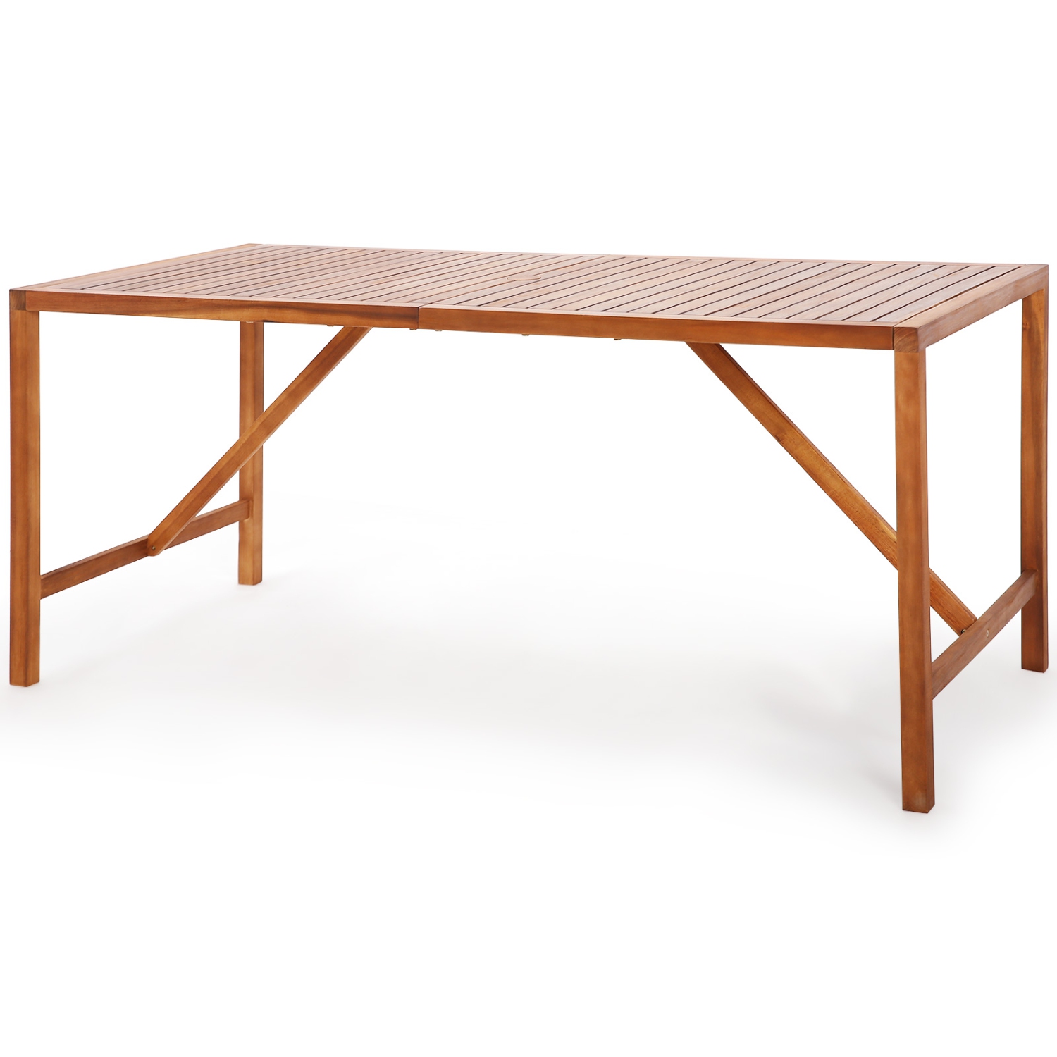 Gymax Rectangle Acacia Wood Dining Table Spacious Slatted Top Up to 6 Patio