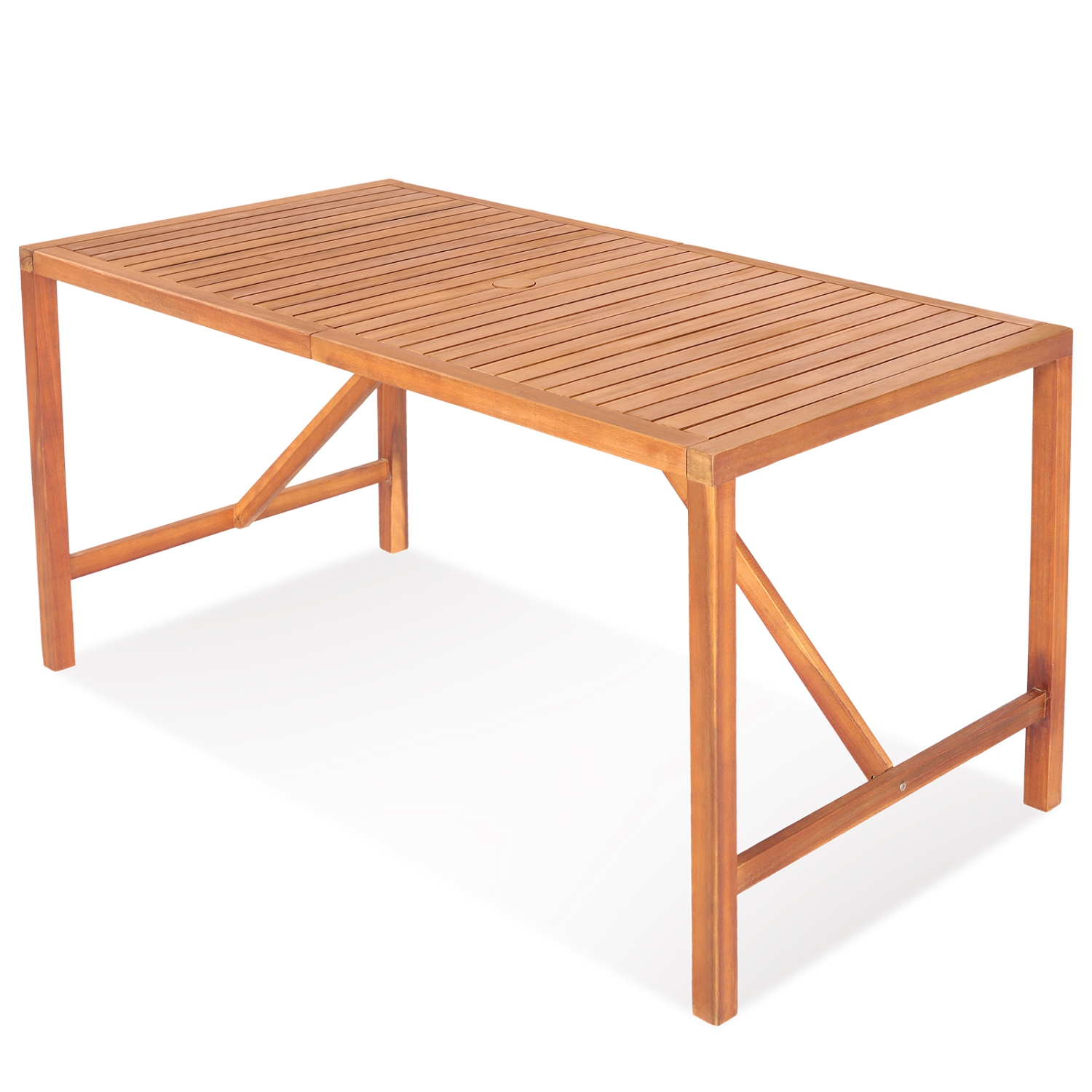 Gymax Rectangular Acacia Wood Dining Table 4-6 Person Patio 2'' Umbrella Hole Natural