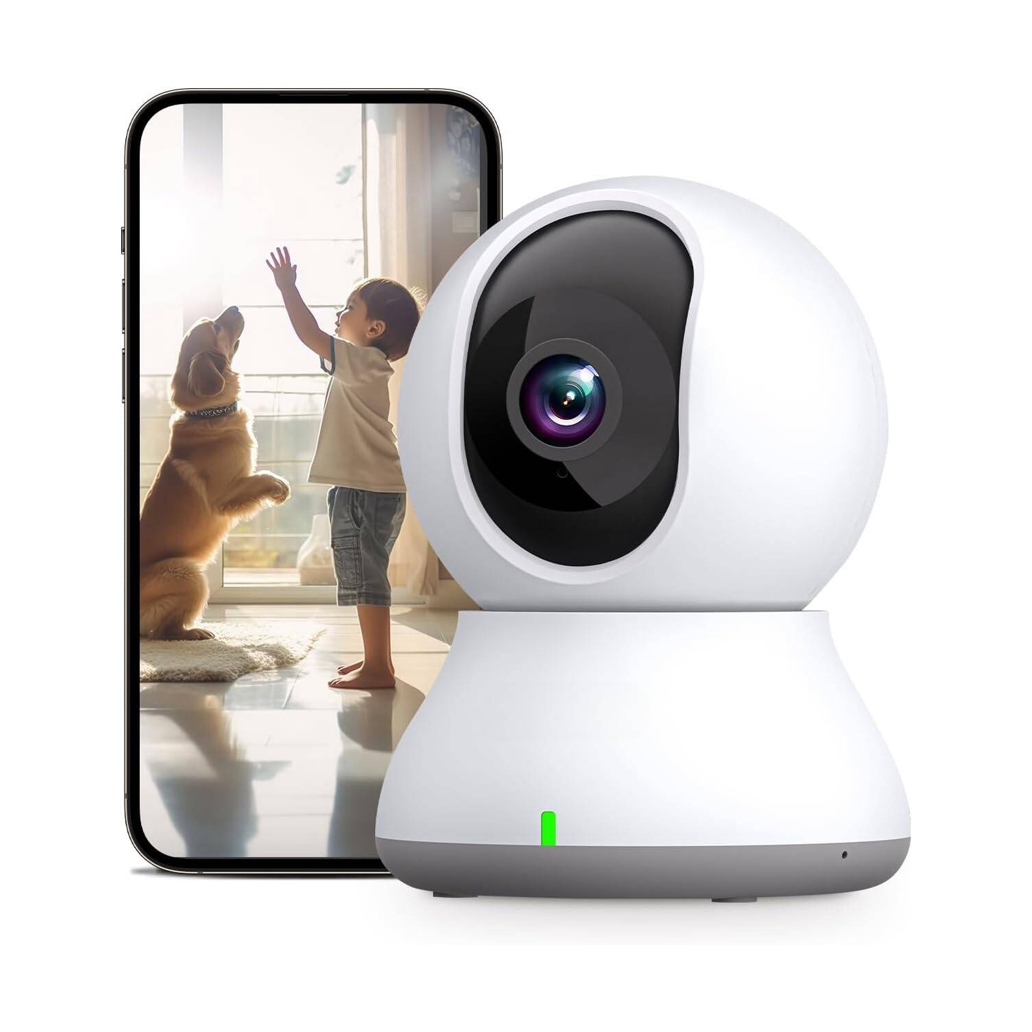 Security Camera, 2K BabyPet Cameras 360-degree for Home Security Motion Tracking, IR Night Vision, Works with Alexa & Google Assistant & IFTTT, White