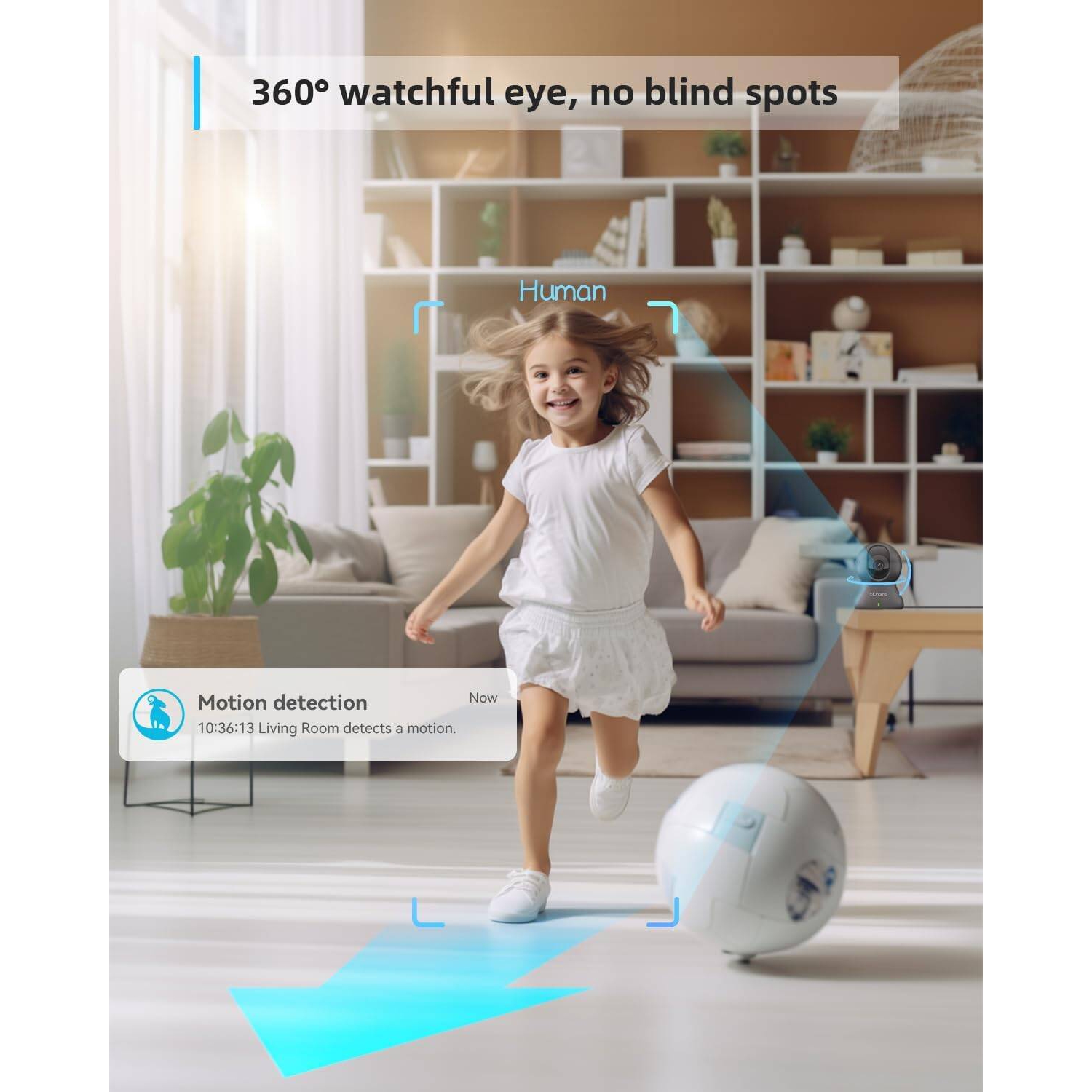 Security Camera, 2K BabyPet Cameras 360-degree for Home Security Motion Tracking, IR Night Vision, Works with Alexa & Google Assistant & IFTTT, White