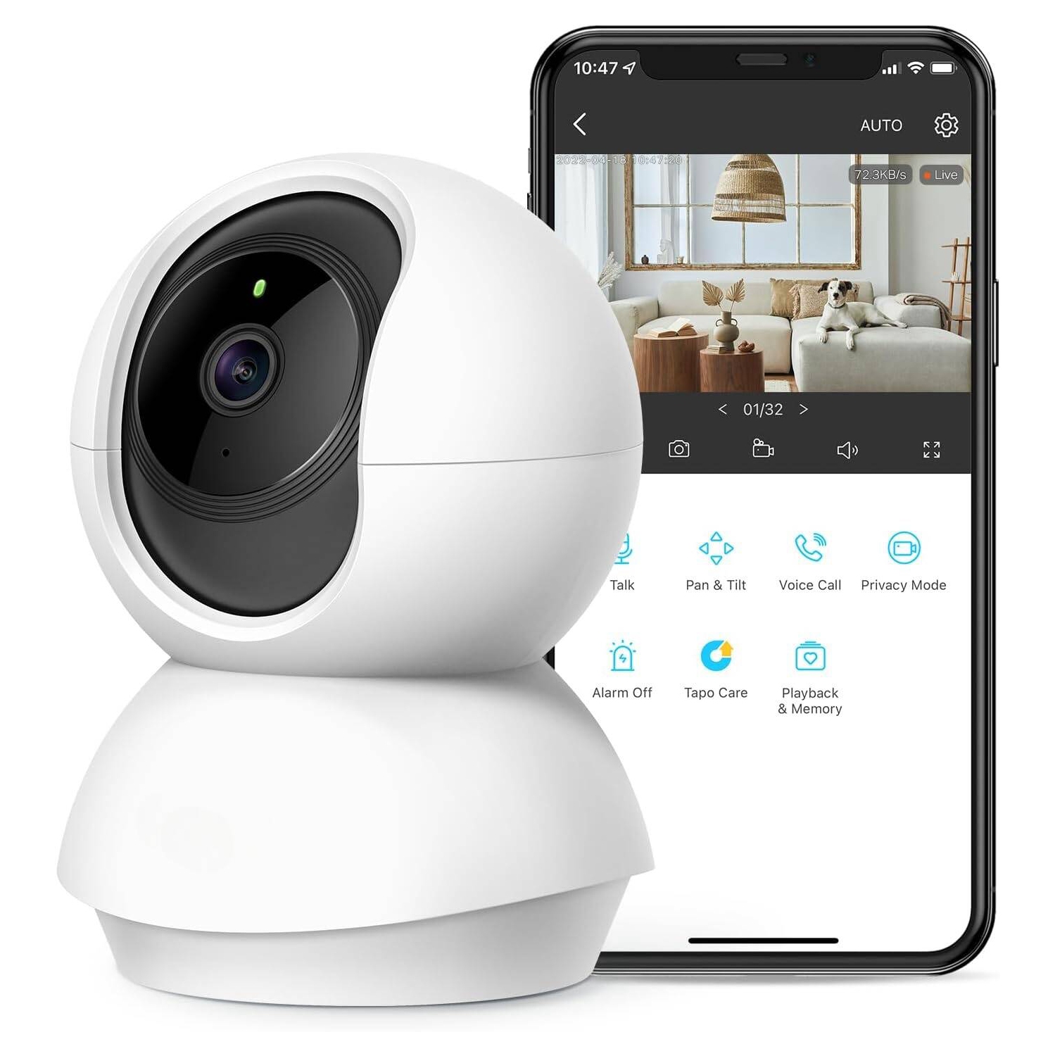 2K Pan/Tilt Indoor Security WiFi Camera, Baby & Pet Camera w/ 360° Motion Tracking, 2-Way Audio, Cloud & Local Storage Night Vision