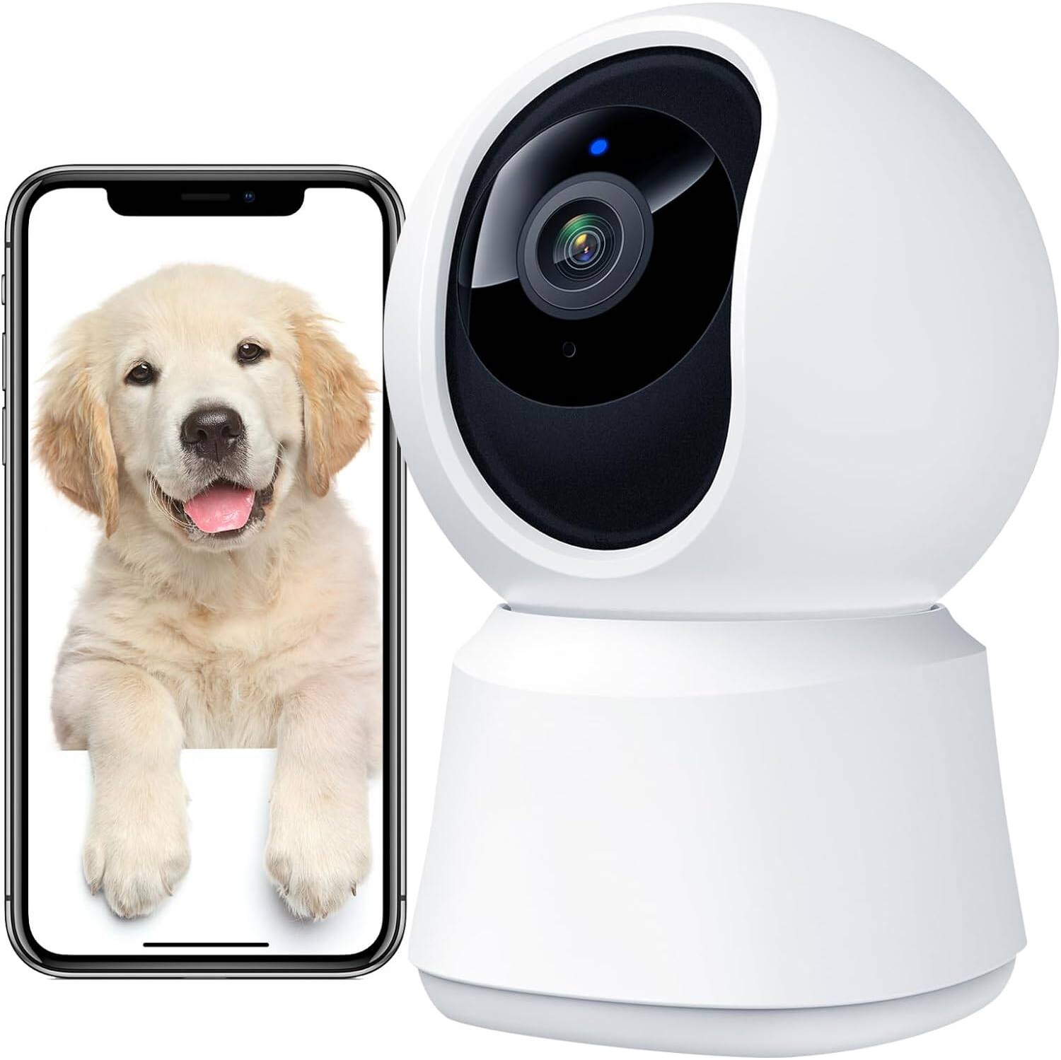 360° View 4MP Pet Camera with Phone App, 5G WiFi Indoor Security Camera, Night Vision, Baby Monitor, Two-Way Audio, Works with Alexa