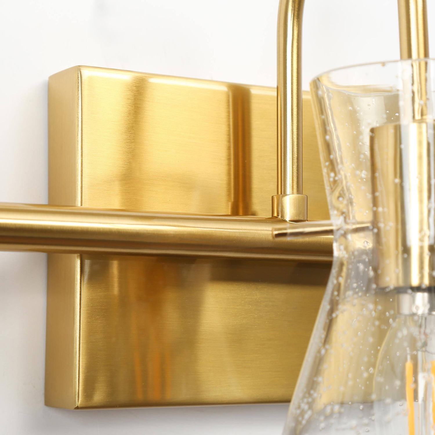 Modern Bell Bathroom Vanity Light, 3-Light Brass Gold Wall Sconce Light with Seeded Glass Shade