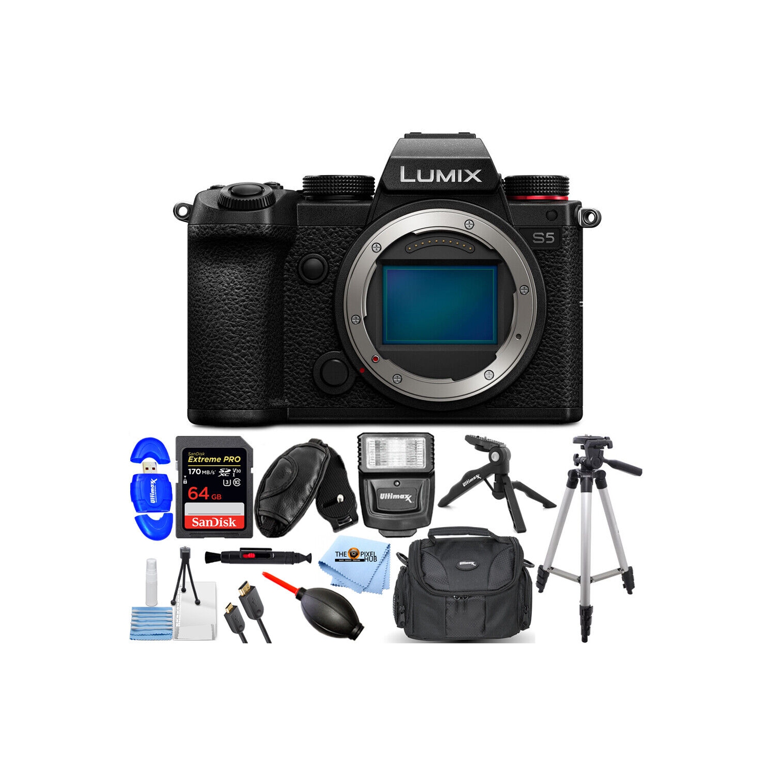 Panasonic Lumix DC-S5 Mirrorless Digital Camera + 64GB + Flash Bundle