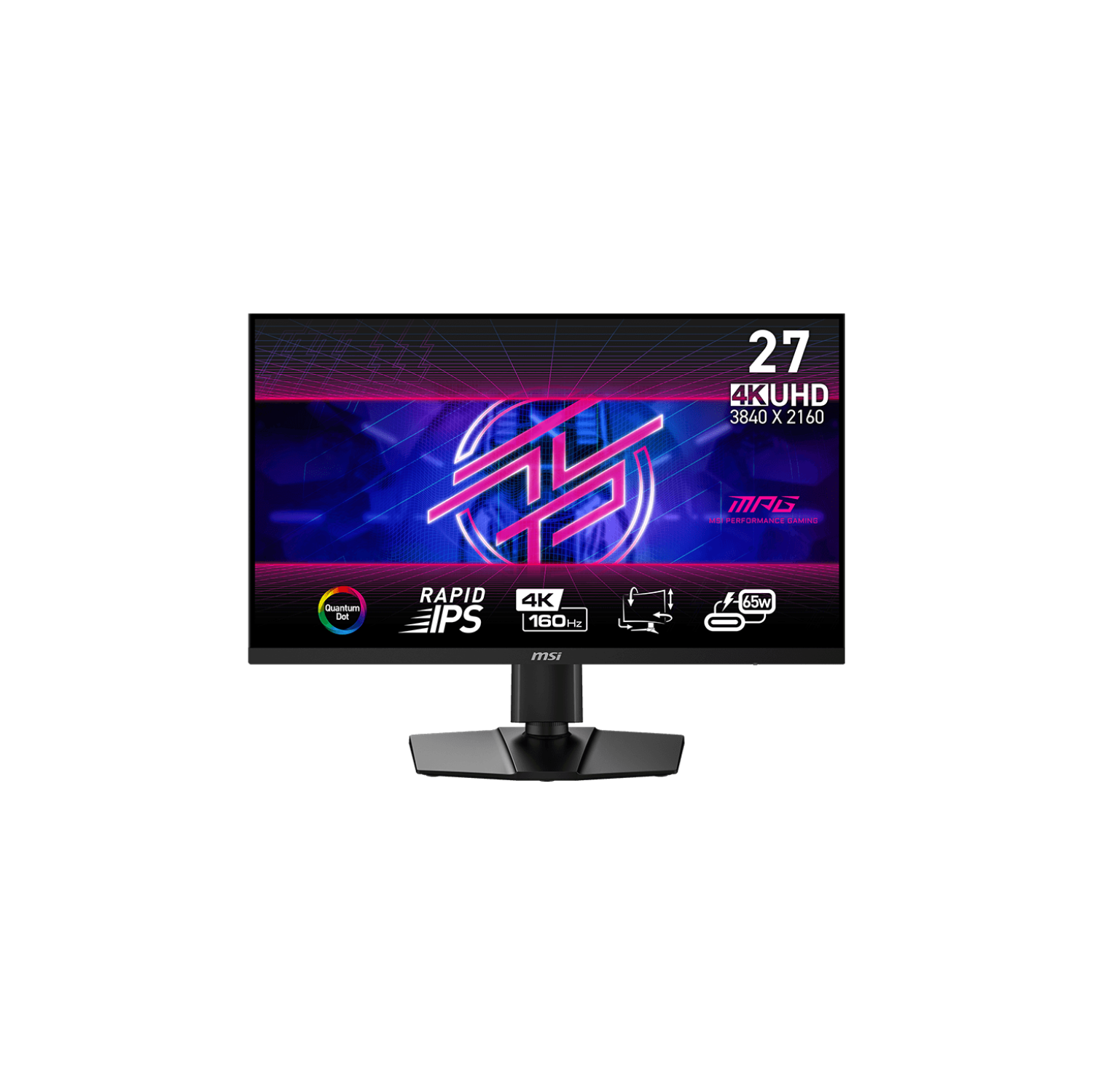 MSI 27" 4K UHD 160Hz 0.5ms 16:9 Rapid IPS Tilt Swivel Height Pivot Adjustment Flat Gaming Monitor, MPG274URF QD