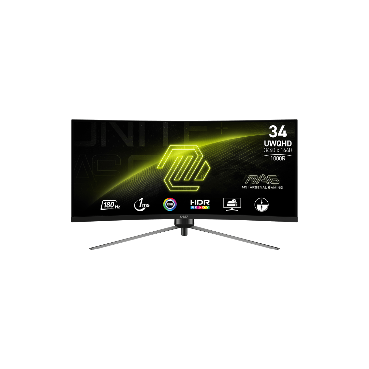 MSI 34" UWQHD 180Hz 1ms 21:9 VA Tilt Swivel Height Adjustment Curved 1000R Gaming Monitor, MAG345CQR