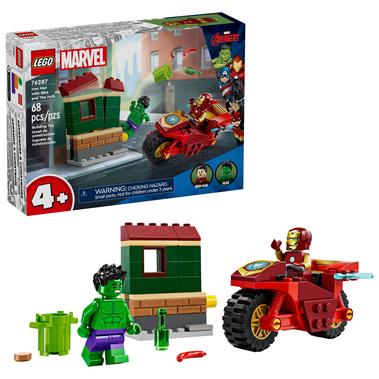 LEGO Marvel : Iron Man avec une moto et Hulk - 68 pièces