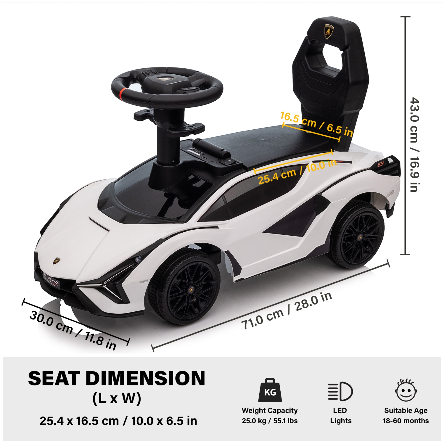 Voltz Toys Ride-on Push Car for Kids, Licensed Lamborghini SIAN for Toddlers 18-60 Months, Sliding Walker Toy Car with Music, Lights and Under Seat