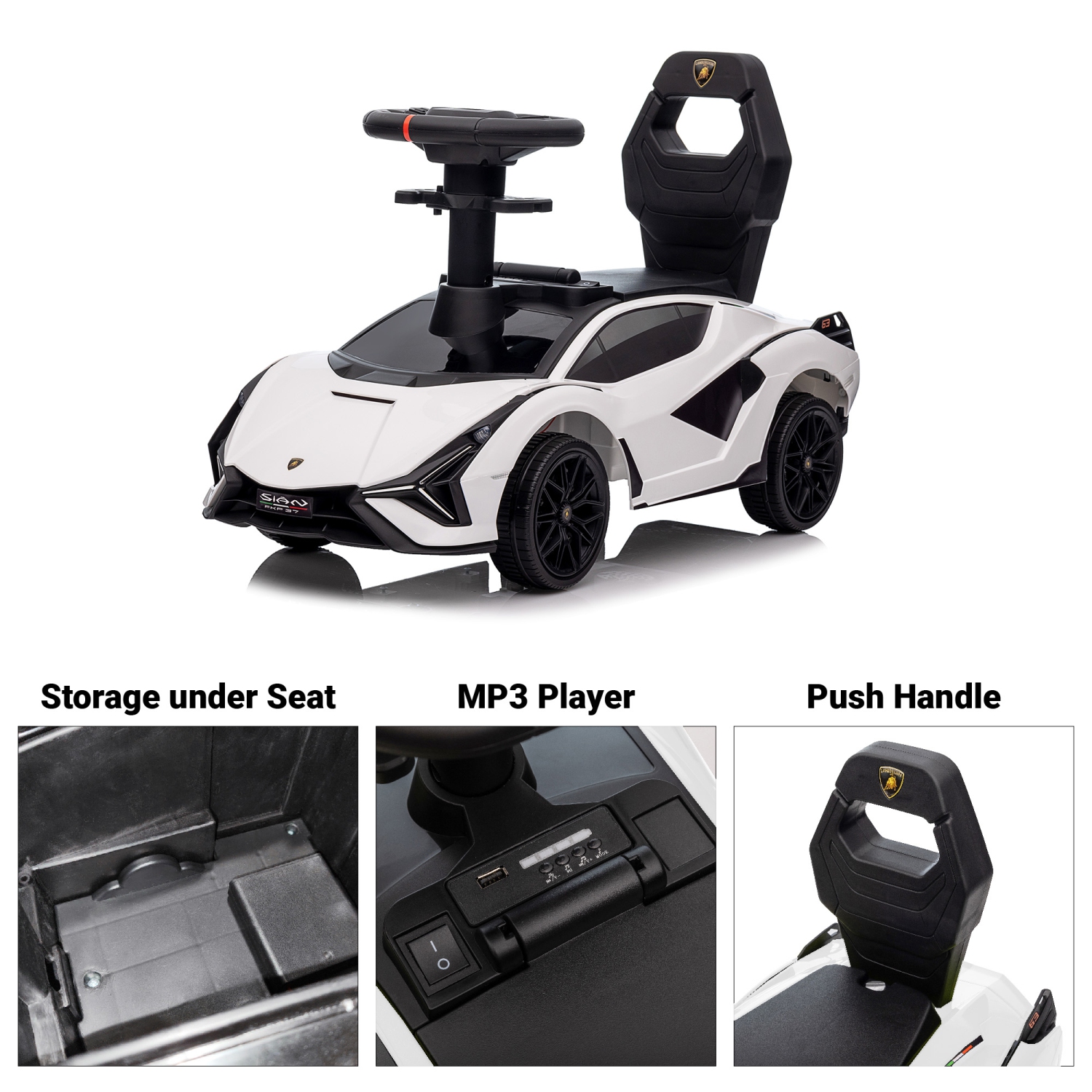 Voltz Toys Ride-on Push Car for Kids, Licensed Lamborghini SIAN for Toddlers 18-60 Months, Sliding Walker Toy Car with Music, Lights and Under Seat