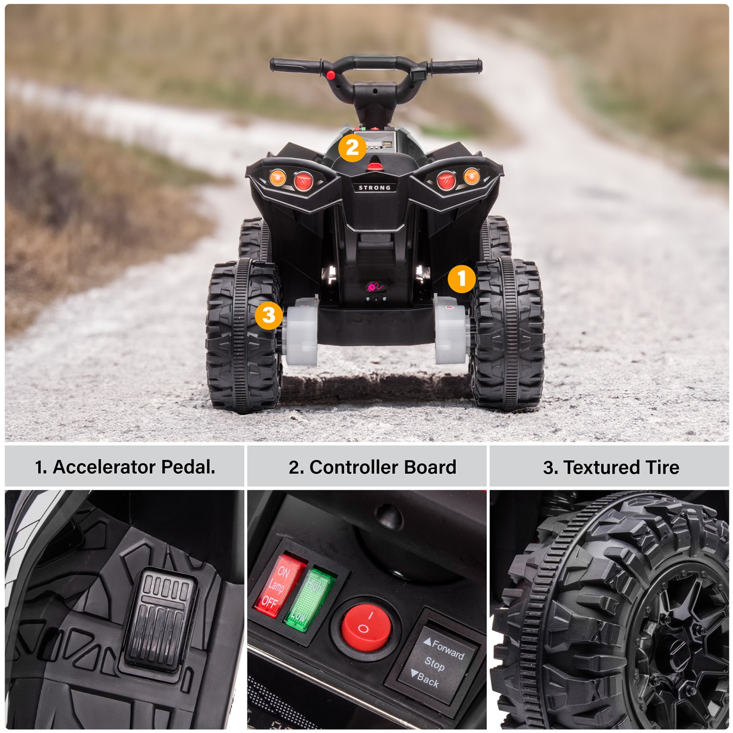 Voltz Toys ATV Ride-On Toy Car for Kids, 12V Off-Road Battery Powered Electric Truck with LED Lights, High/Low Speeds, MP3 Player