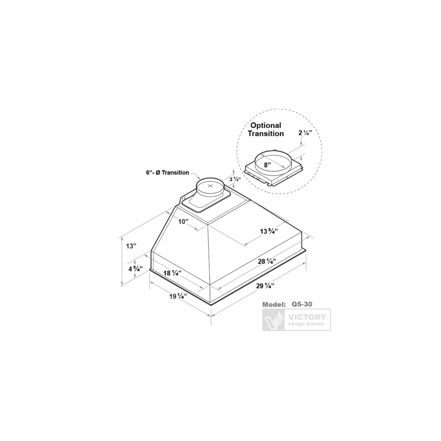 Victory 30 Inch 750 CFM Insert Range Hood in Stainless Steel