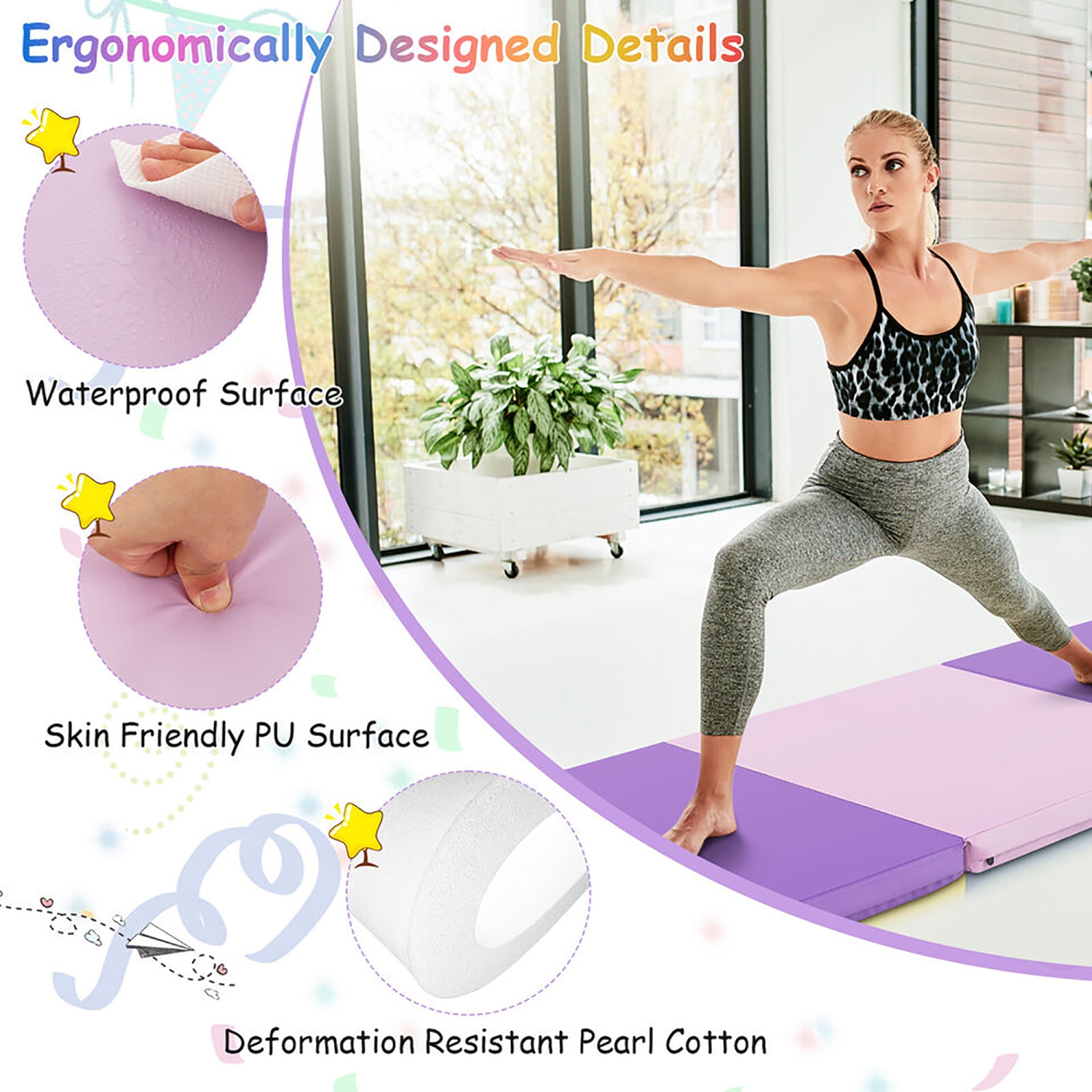 Gymax Tri-Fold Folding Exercise Mat 6 ft x 2 ft Portable Gymnastics Tumbling Yoga