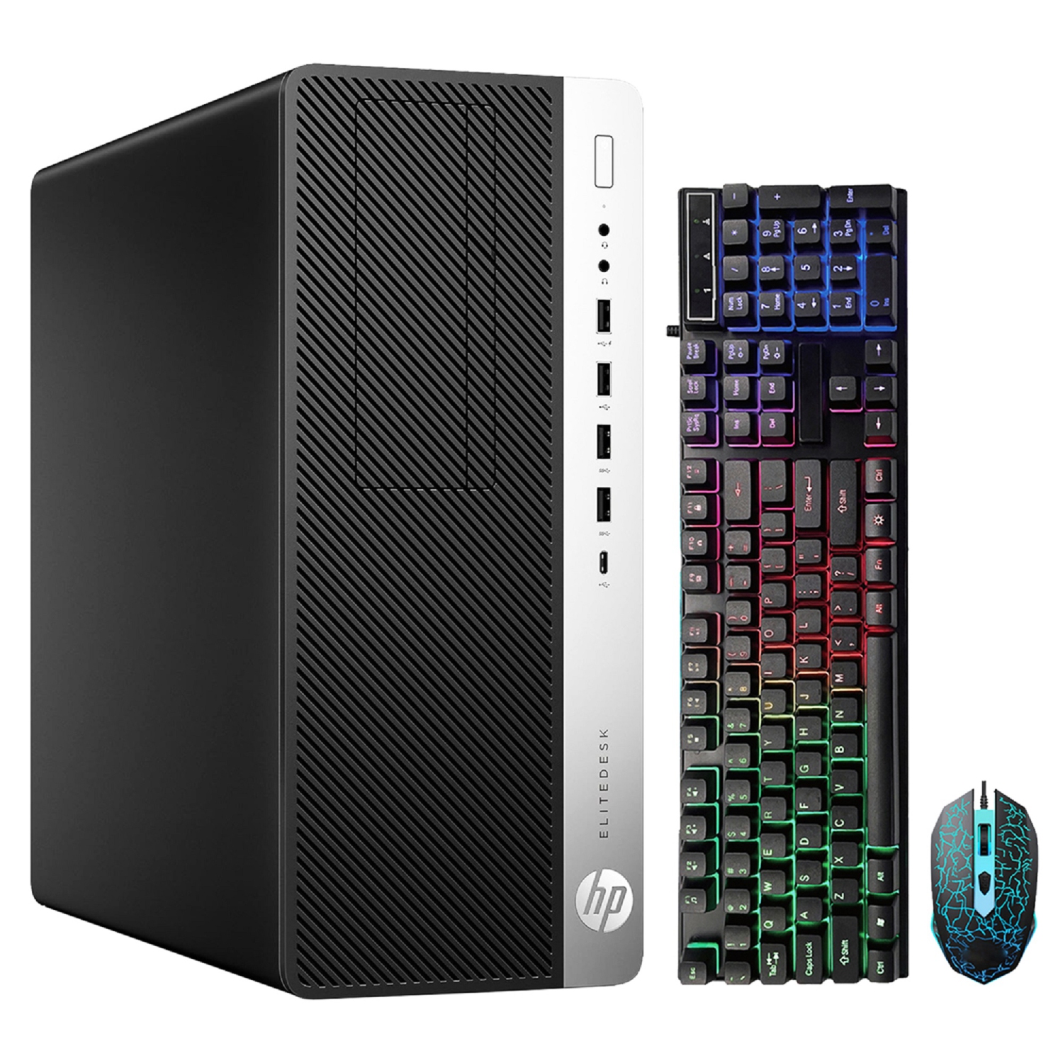 Refurbished (Good) - HP Gaming Computers EliteDesk Windows 10 Pro Tower Desktop/ GeForce RTX 3050 6GB GDDR6/ Intel Quad-Core i7 Processor/ 16GB DDR4 RAM/ 2TB NVMe SSD/ RGB Keyboard