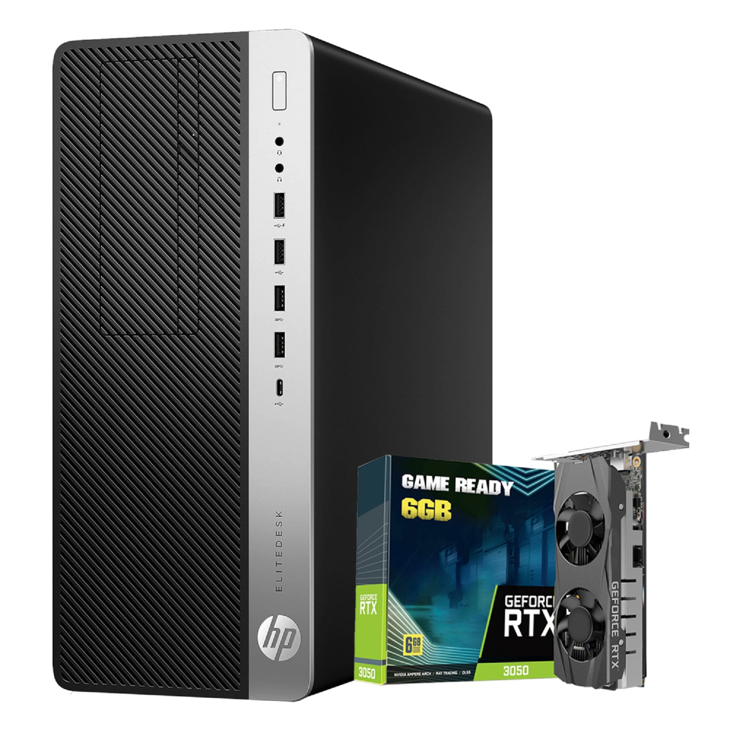 Refurbished (Good) - HP Gaming Computers EliteDesk Windows 10 Pro Desktop Tower/ GeForce RTX 3050 6GB HDMI/ Intel Quad-Core i7 CPU/ 32GB RAM/ 2TB NVMe SSD/ WIFI/ RGB Keyboard Mouse