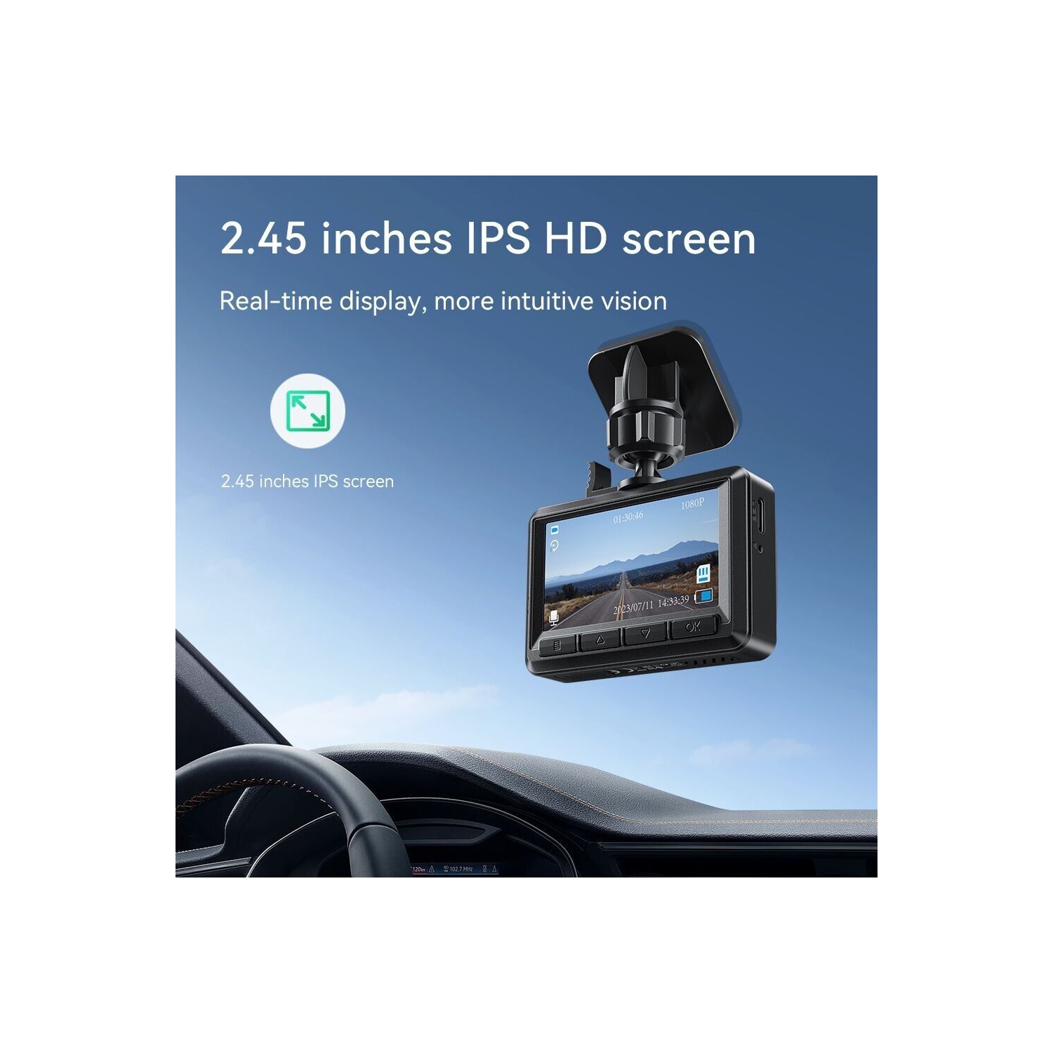 Enregistreur de conduite HD à deux canaux caméra de tableau de bord avant et arrière avec écran