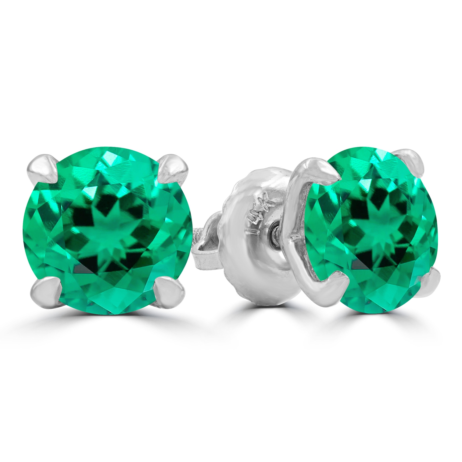 2 1/10 CTW Round Green Emerald Lab Created 4-Prong Stud Earrings in 14K White Gold (MD240061)