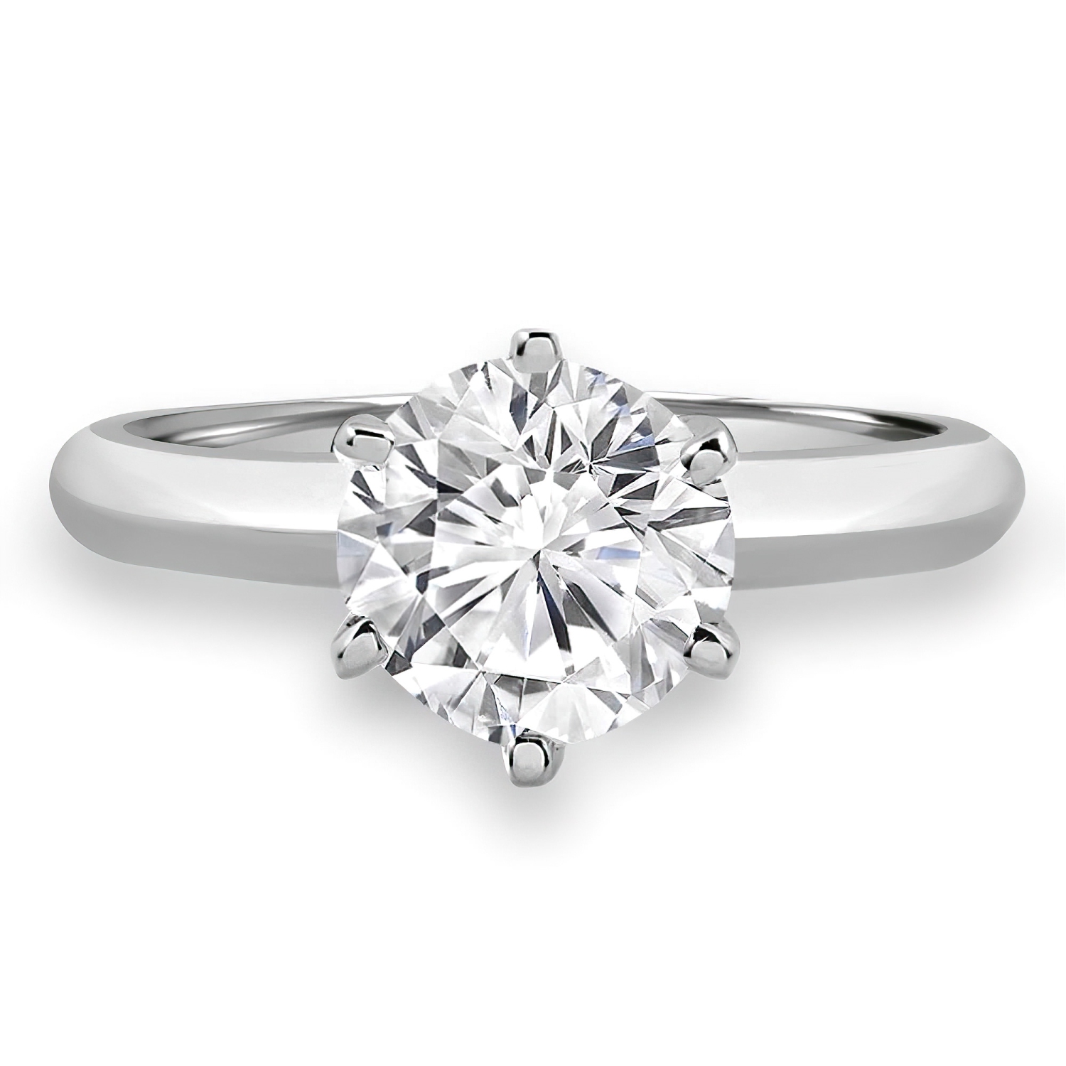 1/2 CT Round Lab Created Diamond 6-Prong Solitaire with Accents Engagement Ring in 14K White Gold (MD240066) - Size 4 to 9