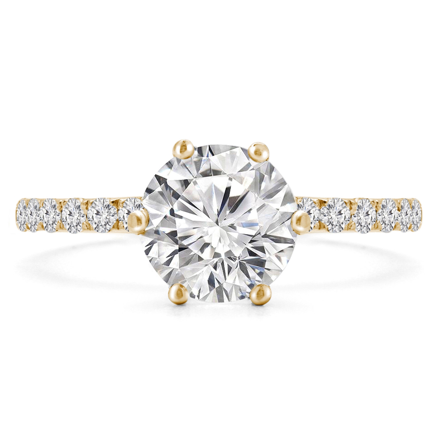 4/5 CTW Round Lab Created Diamond 6-Prong Solitaire with Accents Engagement Ring in 14K Yellow Gold (MD240266) - Size 4 to 9