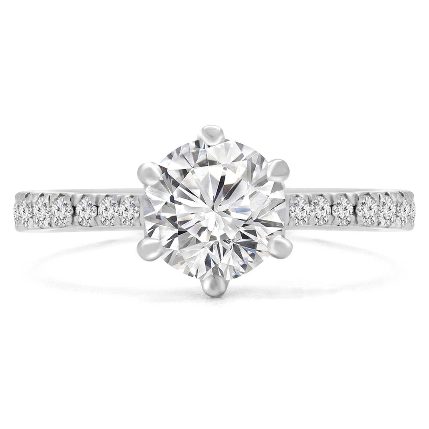 1 1/2 CTW Round Lab Created Diamond Tapered Solitaire with Accents Engagement Ring in 14K White Gold (MD240167) - Size 4 to 9