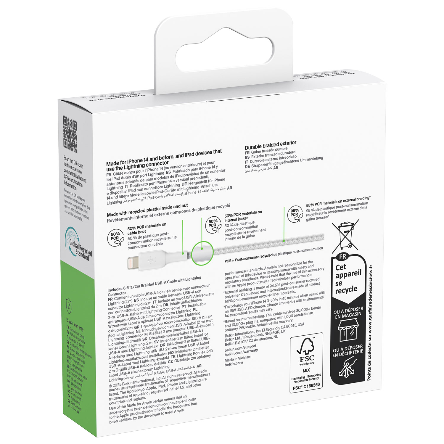 Belkin BoostCharge Braided 2m USB-A to Lightning Cable (CAA002bt2MWH)