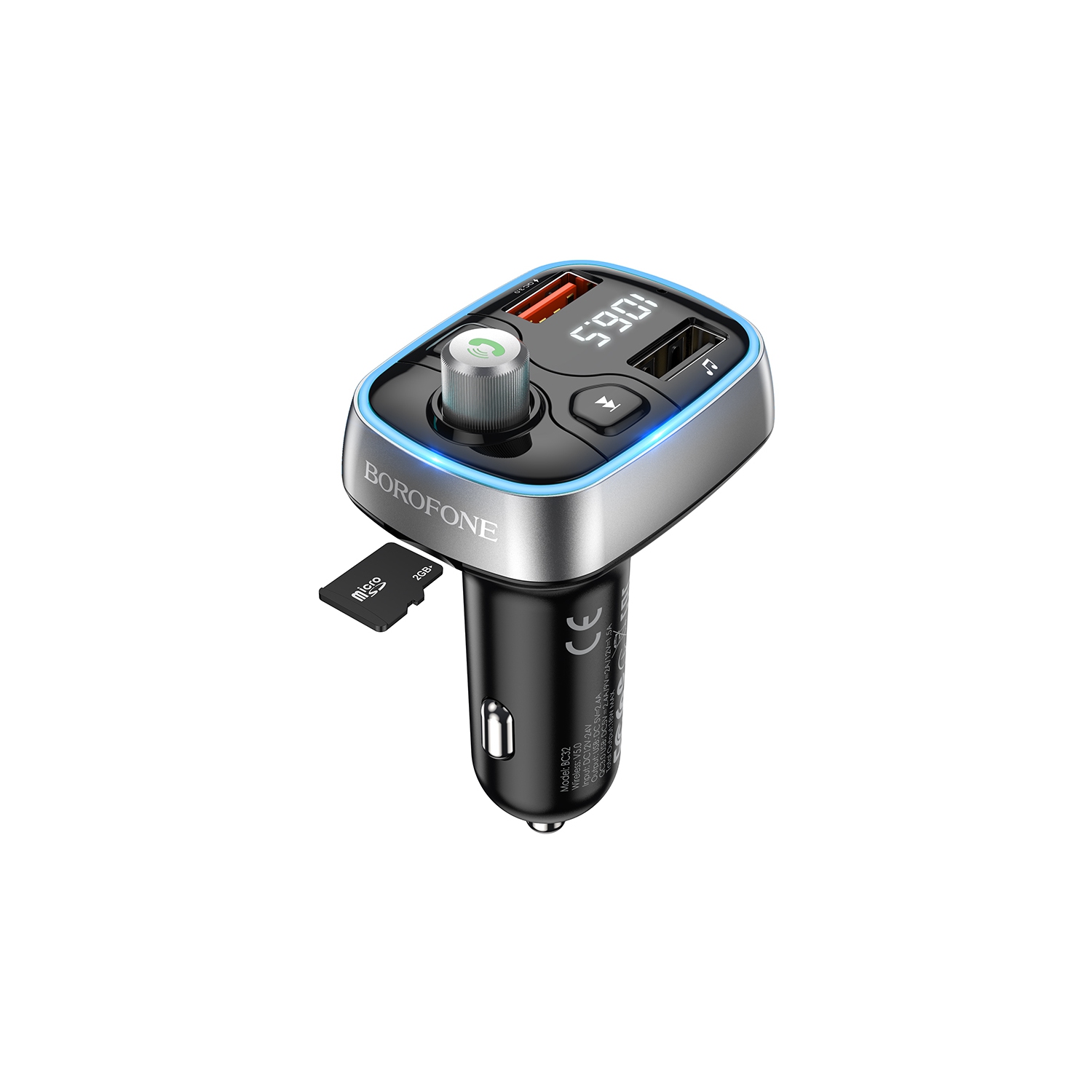 QC3.0 USB-C 18W Bluetooth FM Transmitter Car Charger Adapter LED Display Wireless Radio Receiver Music Player Support SD Card