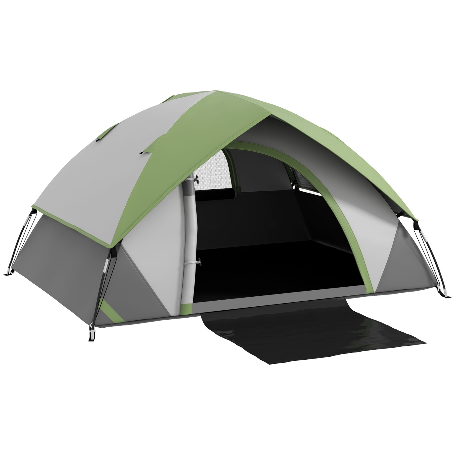 Outsunny Camping Tent, 2 Person Family Tent, 3000mm Waterproof, with Sewn-in Groundsheet, Carry Bag and Top Hook, for Fishing Hiking Festival, Grey and Green