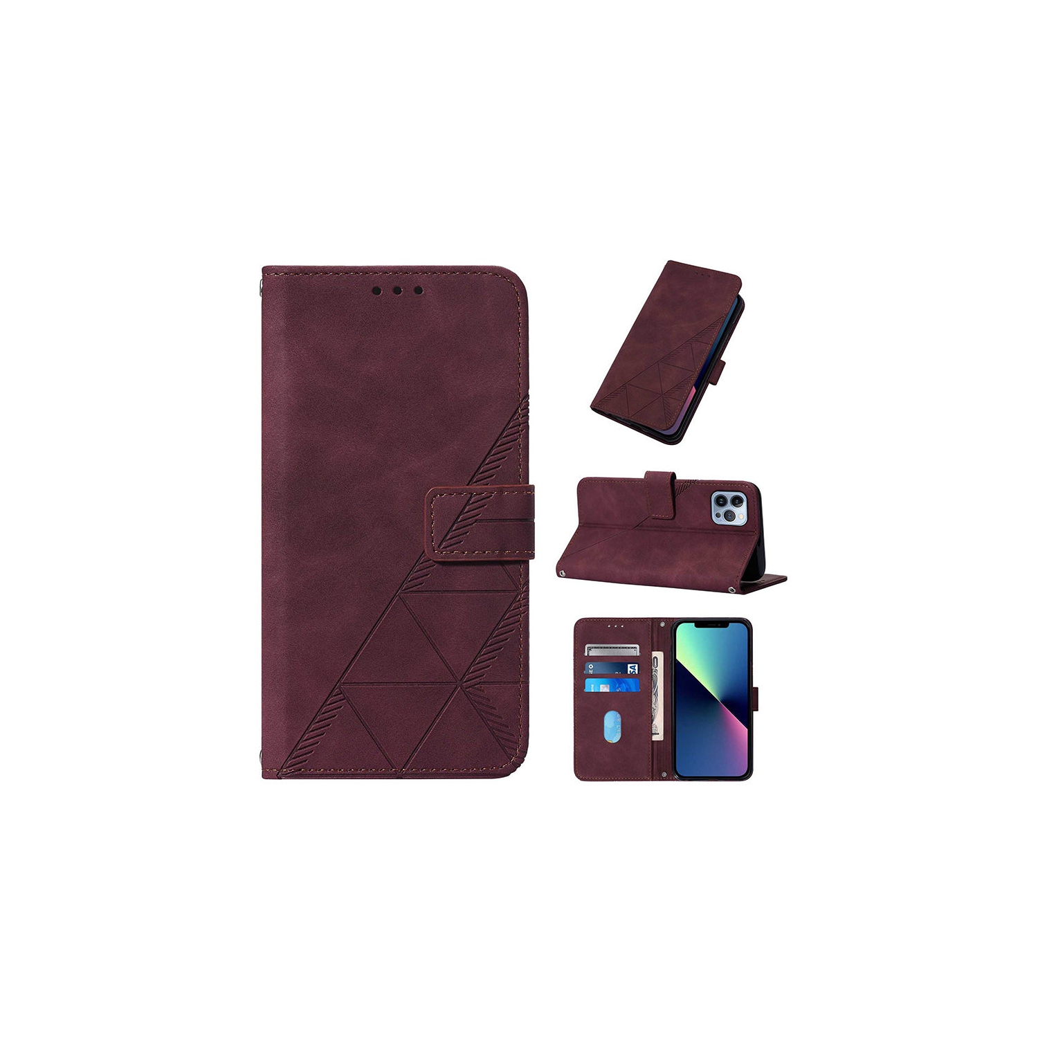 Étui portefeuille en suède vin PANDACO pour iPhone 12