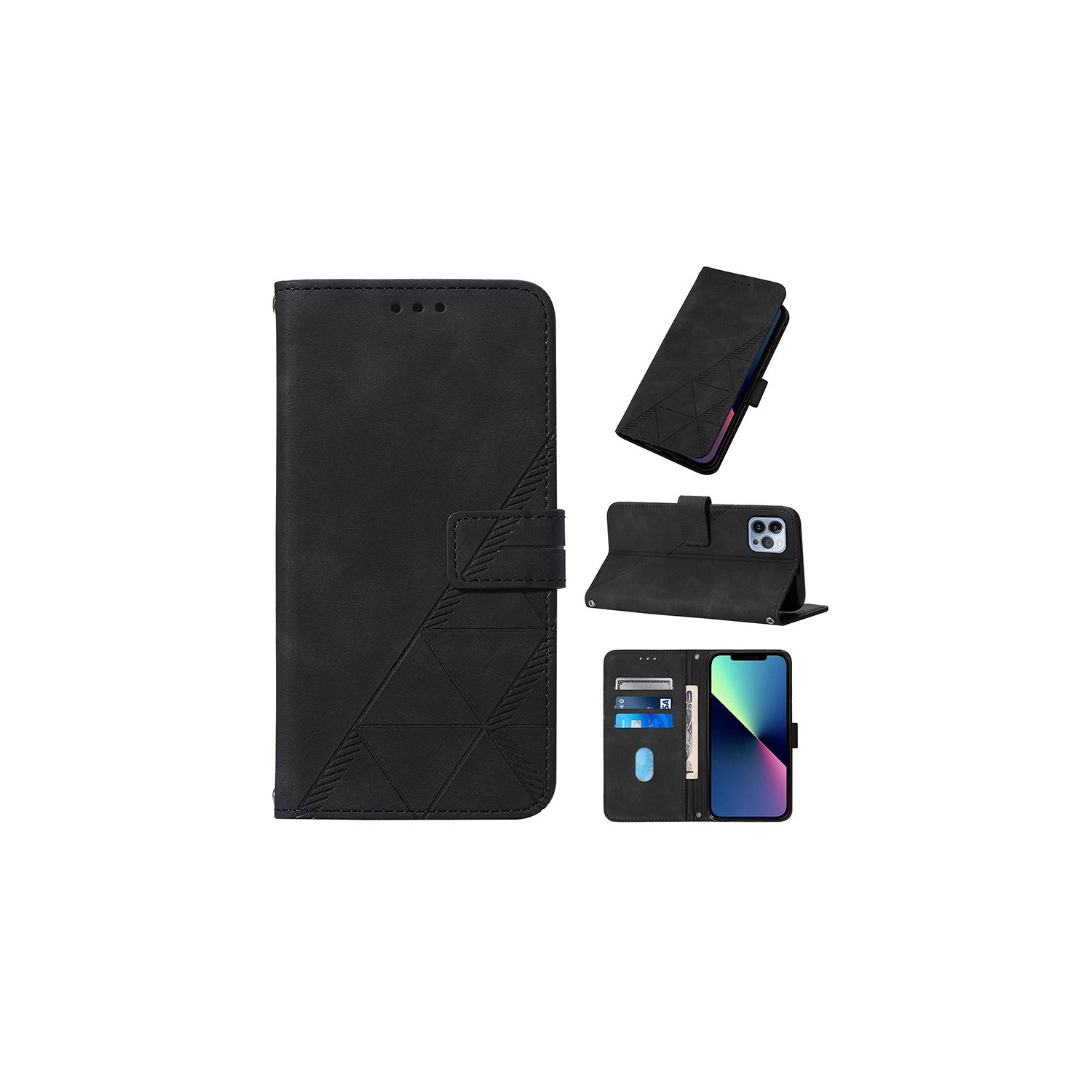 Étui portefeuille en suède noir PANDACO pour iPhone 12