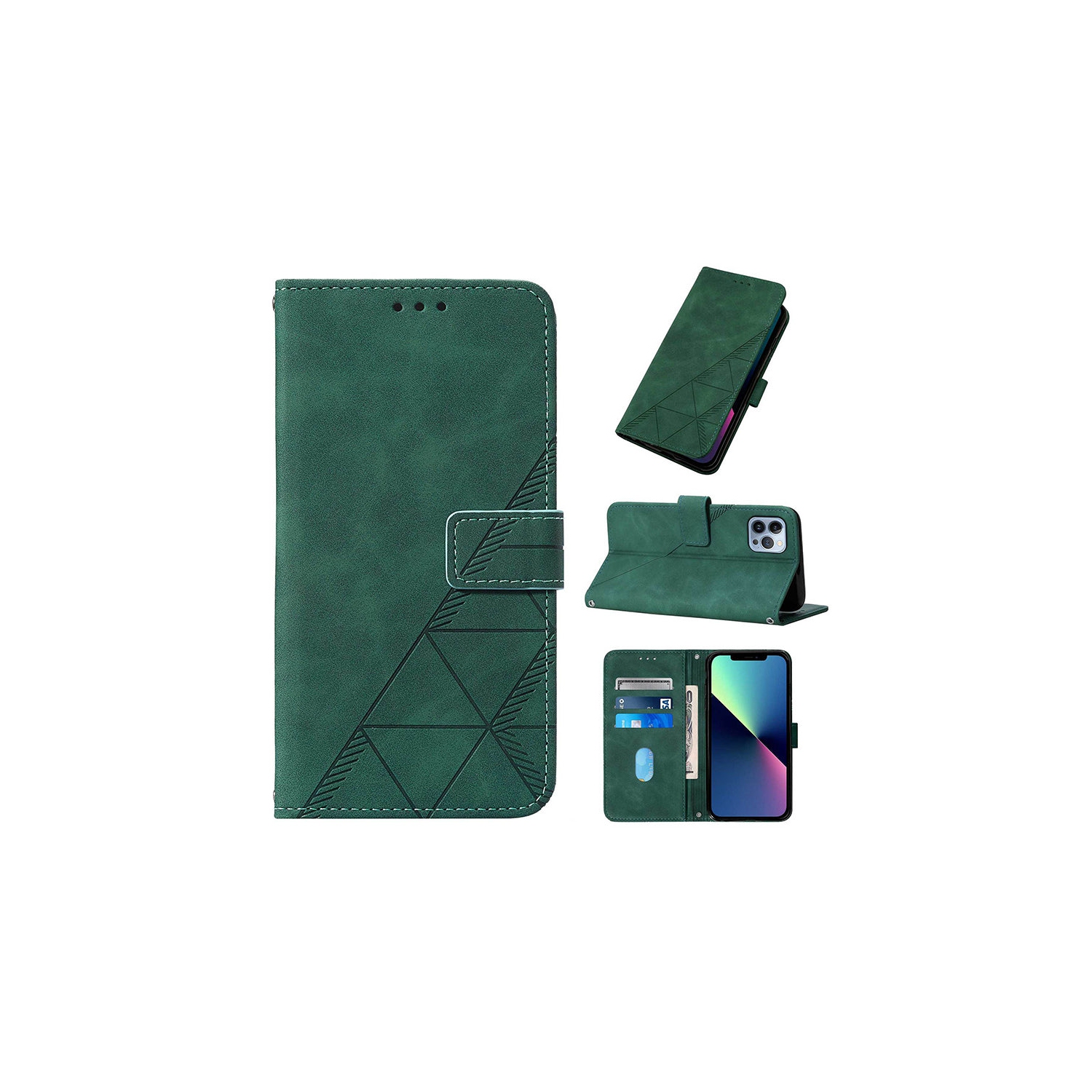 Étui portefeuille en suède vert forêt de PANDACO pour iPhone 12