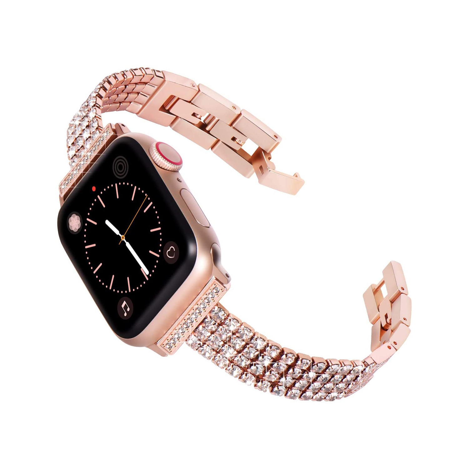 Bracelet mince en métal WFG pour Apple Watch Bling Diamond rows - 42/44/45&nbsp;mm - Rose doré