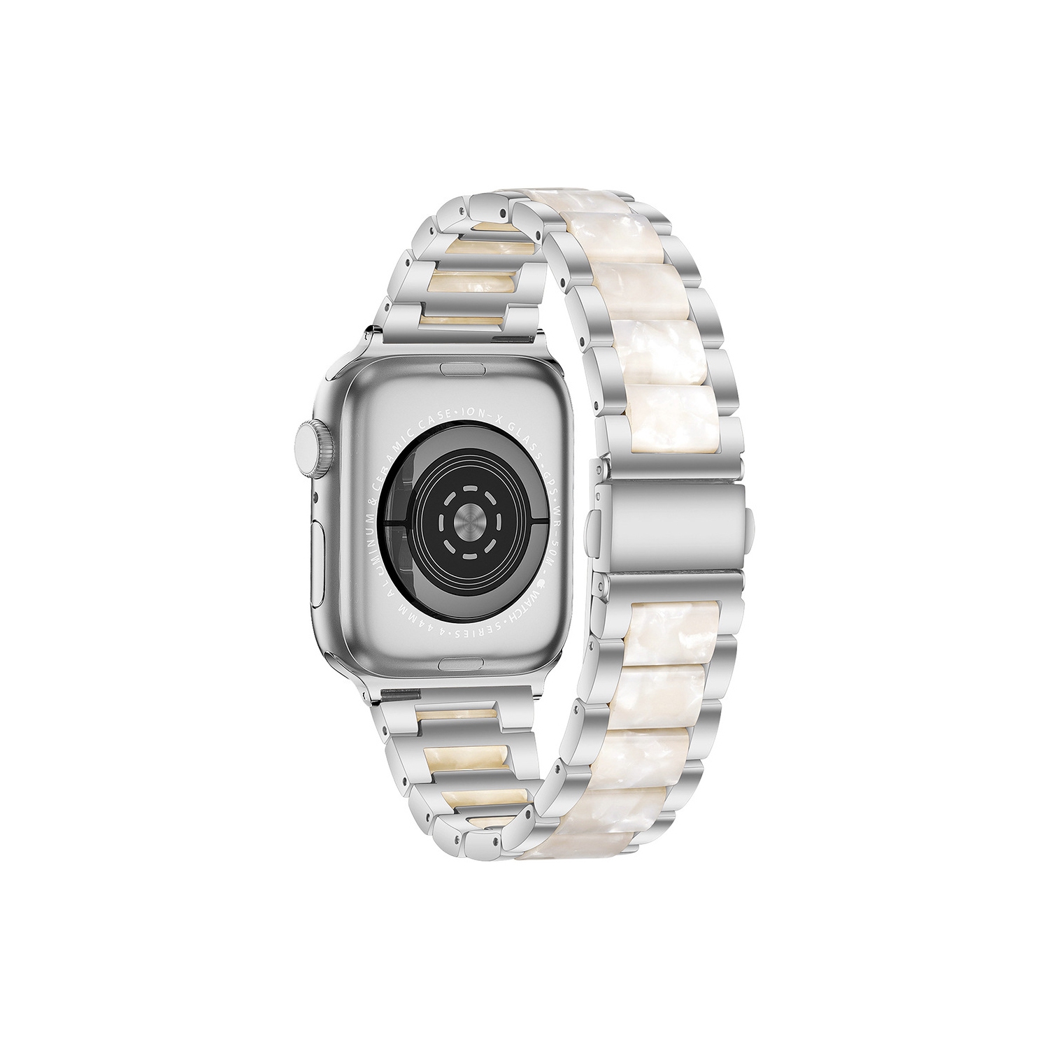 WFG Metal & Resin Band for Apple Watch with Butterfly Buckle Claps - 42/44/45mm - Black/ White