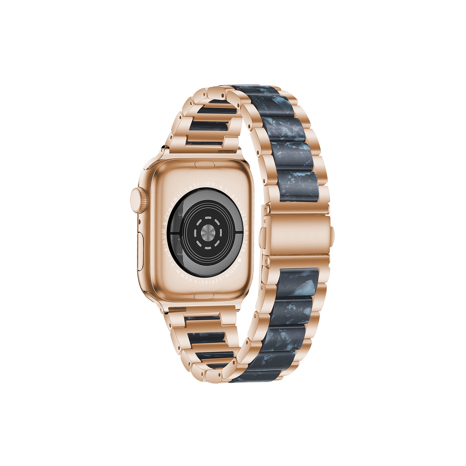 WFG Metal & Resin Band for Apple Watch with Butterfly Buckle Claps - 42/44/45mm - Black/ White