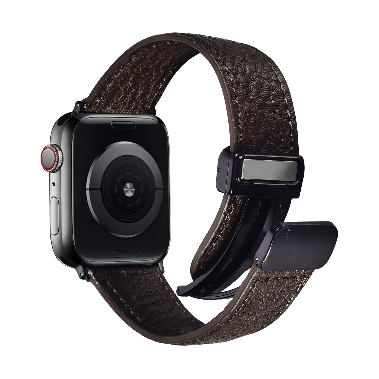 WFG Genuine Italian Leather Band for Apple Watch Strap with Magnetic Claps - 42/44/45mm - Dark Brown