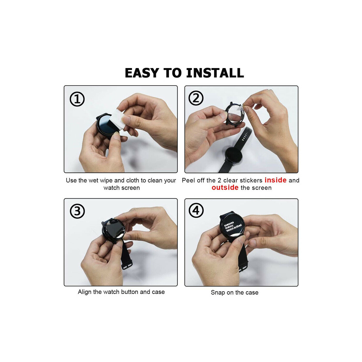 Étui robuste à 360° avec protecteur d'écran en verre trempé pour Samsung Galaxy Watch 6, 40&nbsp;mm, noir