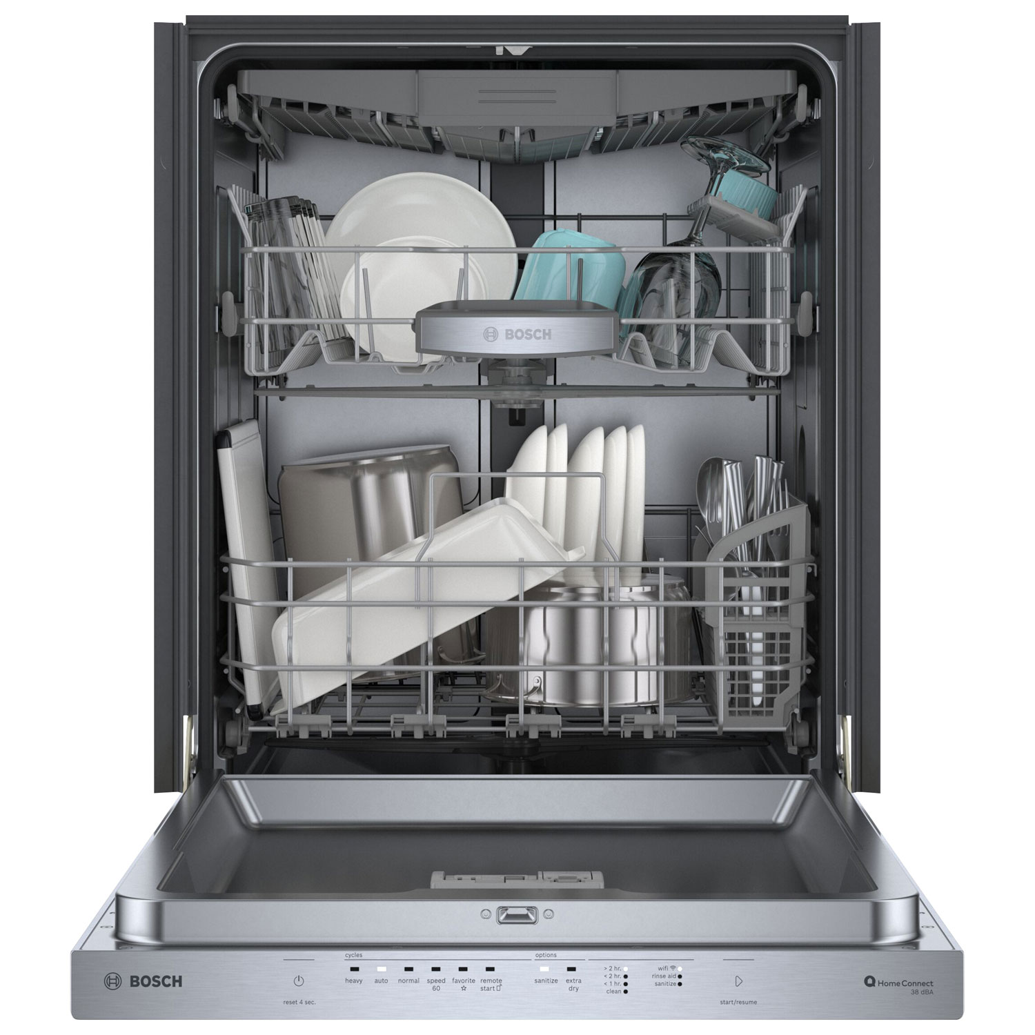Lave-vaisselle encastrable 24 po 38 dB, cuve inox et 3e panier série 500 de Bosch - Inox