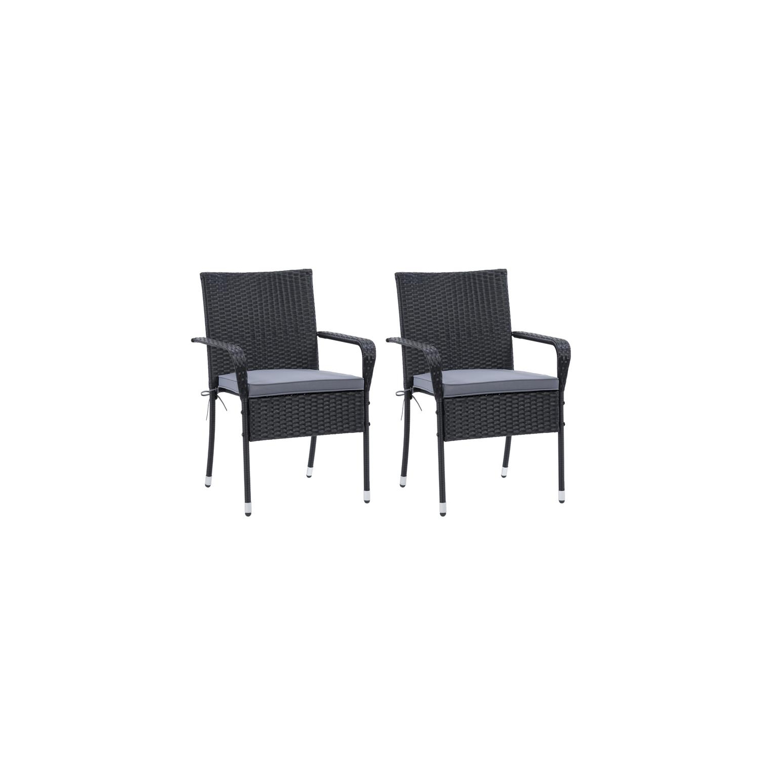 CorLiving Patio Dining Stackable Chair Set of 2 - Black Resin Rattan Wicker