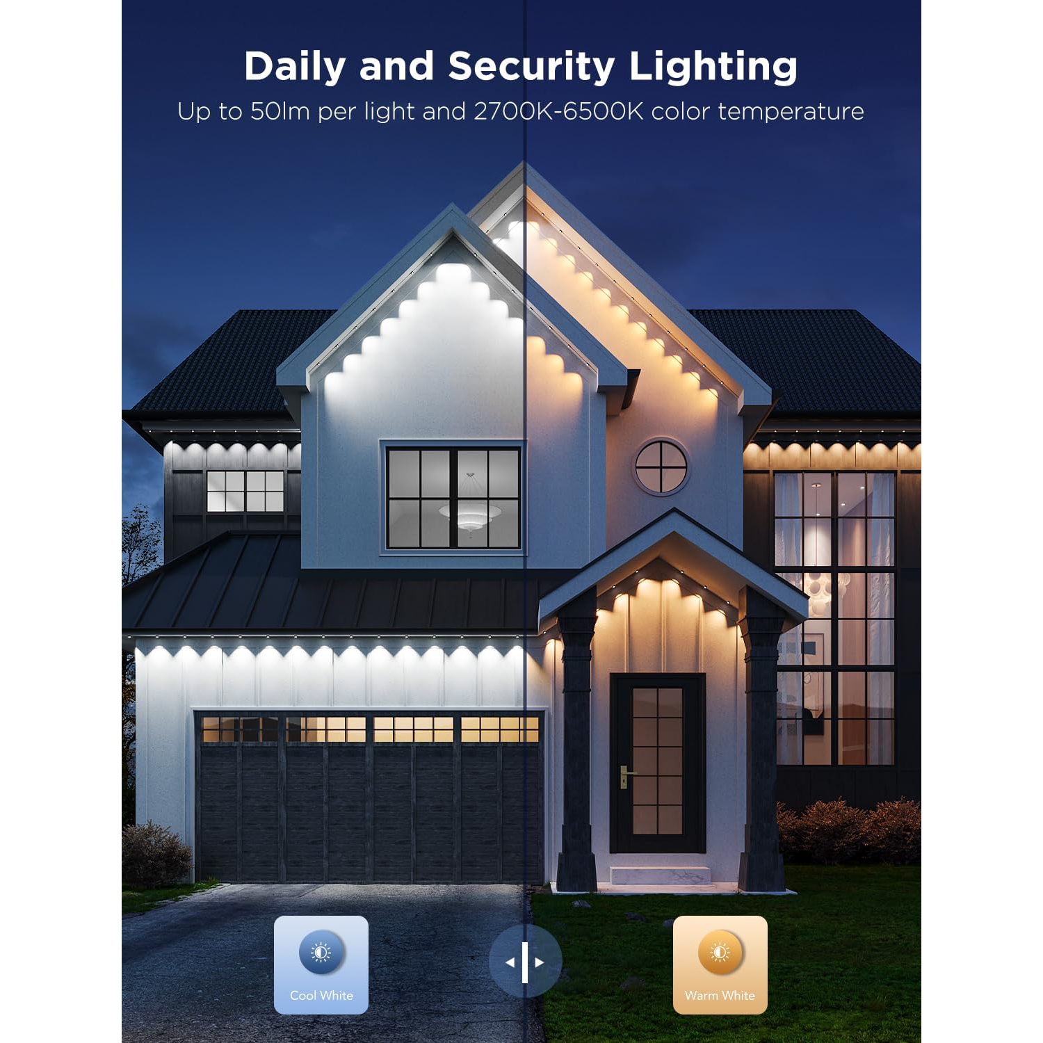 Govee Permanent Outdoor Lights Pro, 100ft with 60 RGBIC Warm Cold White LED Lights with IP67 Waterproof