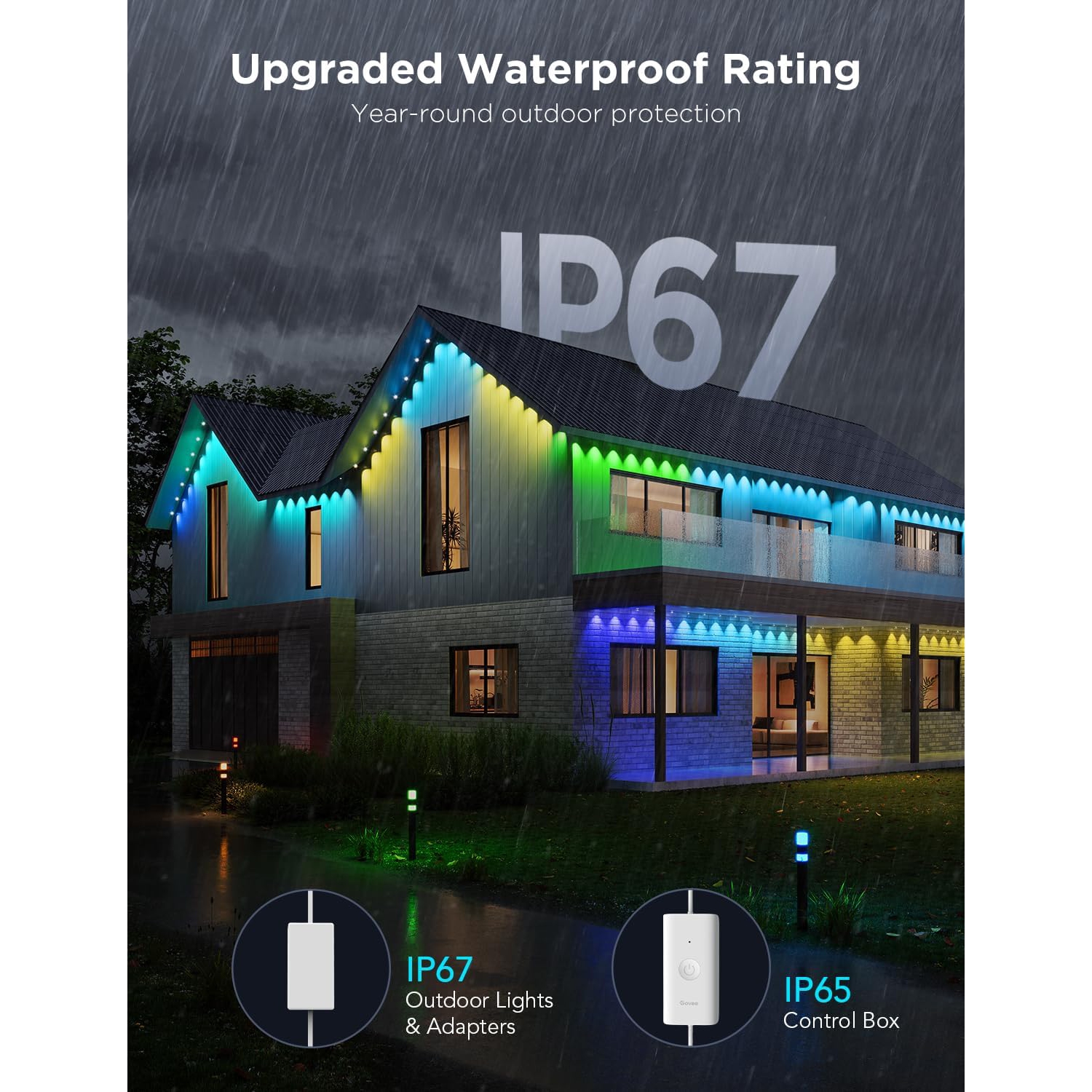 Govee Permanent Outdoor Lights Pro, 100ft with 60 RGBIC Warm Cold White LED Lights with IP67 Waterproof