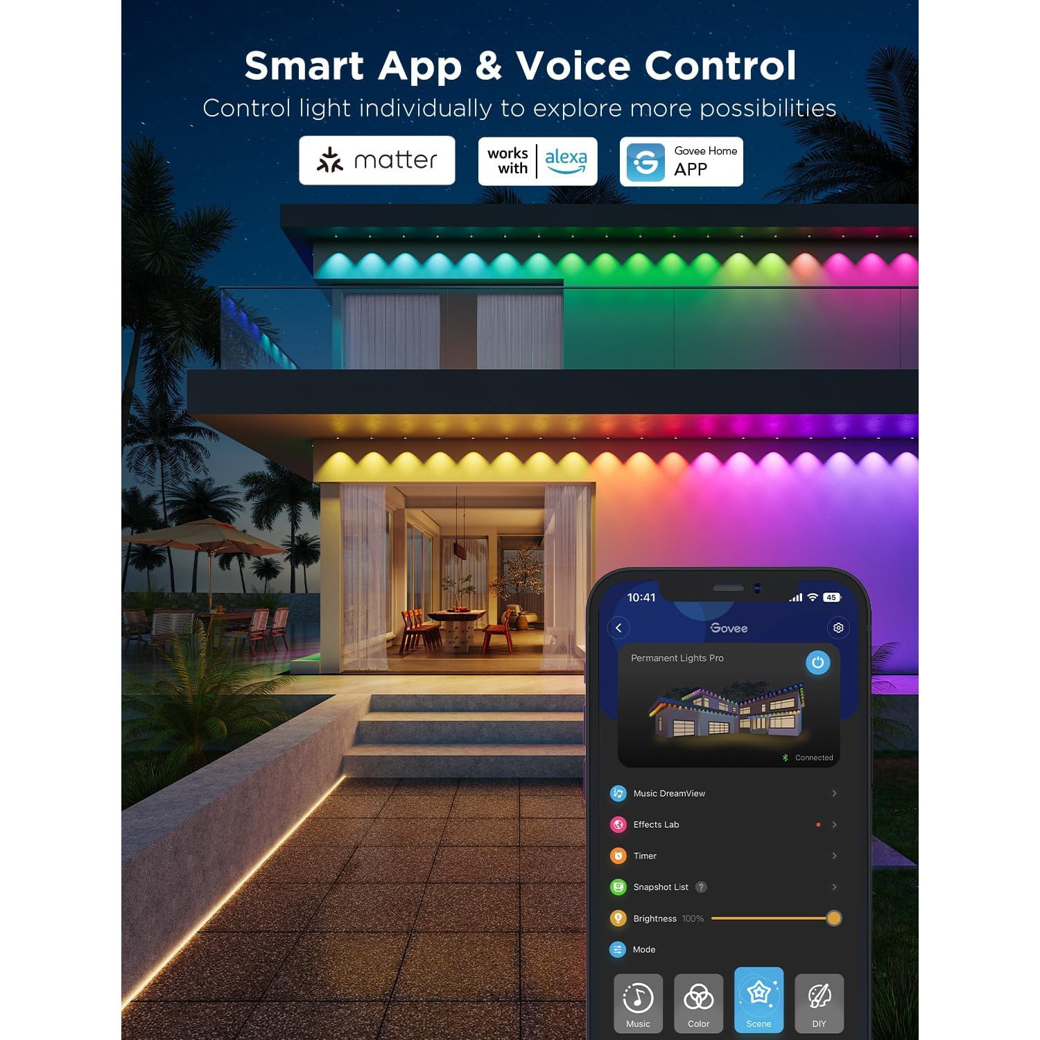 Govee Permanent Outdoor Lights Pro, 100ft with 60 RGBIC Warm Cold White LED Lights with IP67 Waterproof