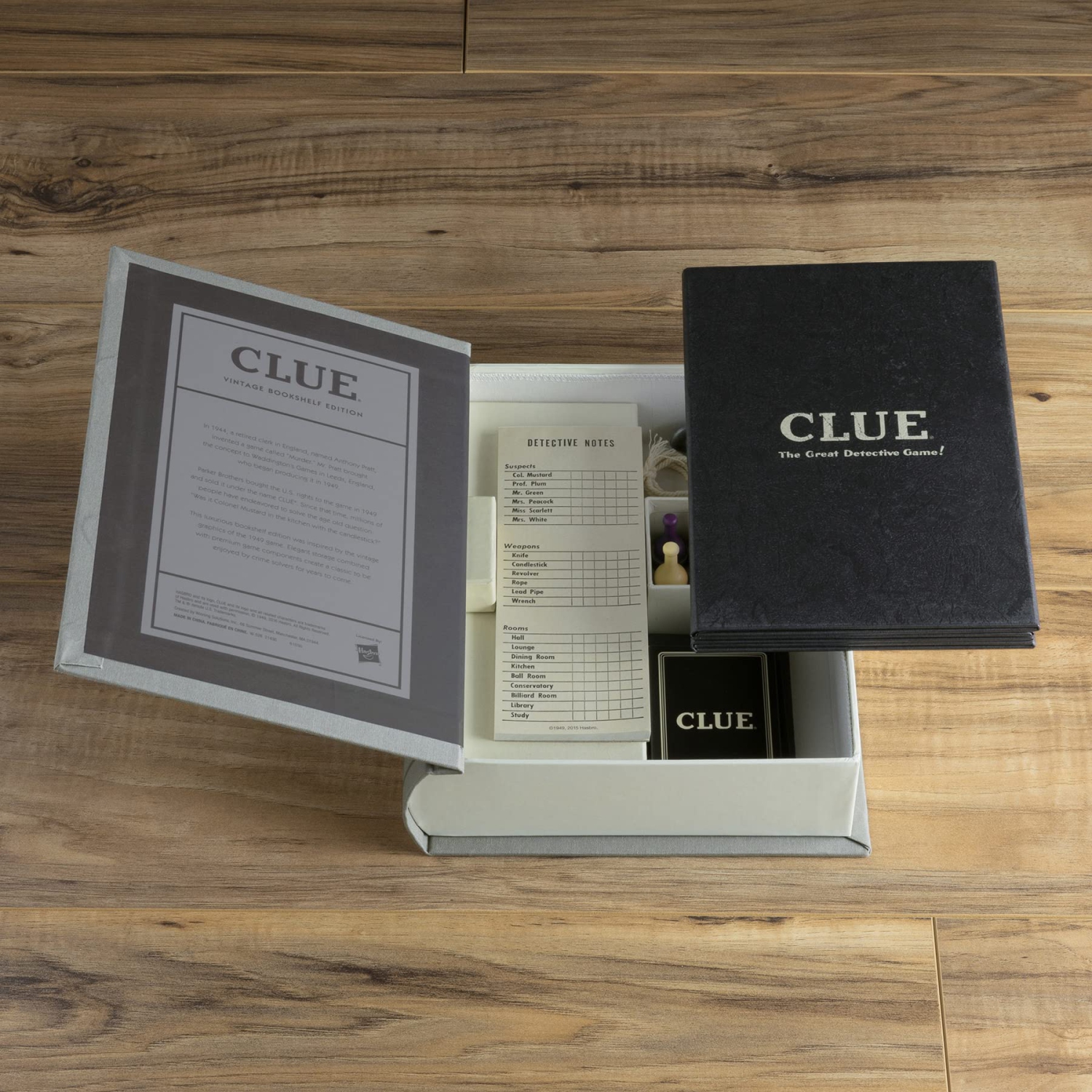 WS Game Company Vintage Bookshelf Edition: Clue 3-6 players, ages 8+, 60 minutes