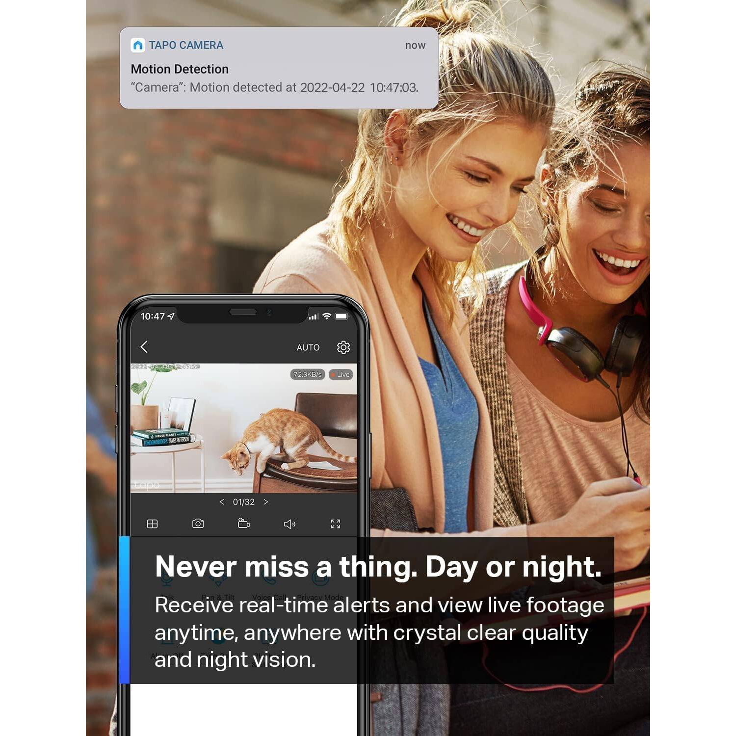 Caméra de sécurité intelligente Wi-Fi 1080p, connexion 2,4&nbsp;GHz Wi-Fi requise, vision nocturne jusqu'à 30&nbsp;pi, fente pour carte microSD