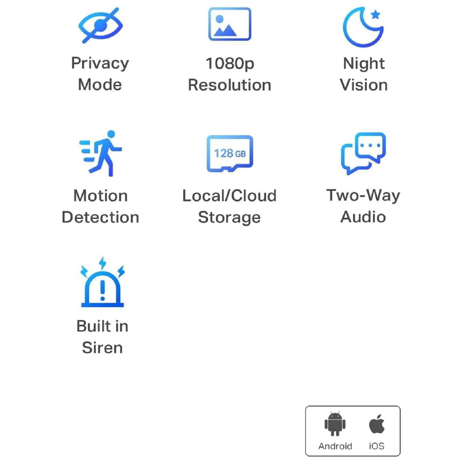 Caméra de sécurité intelligente Wi-Fi 1080p, connexion 2,4&nbsp;GHz Wi-Fi requise, vision nocturne jusqu'à 30&nbsp;pi, fente pour carte microSD