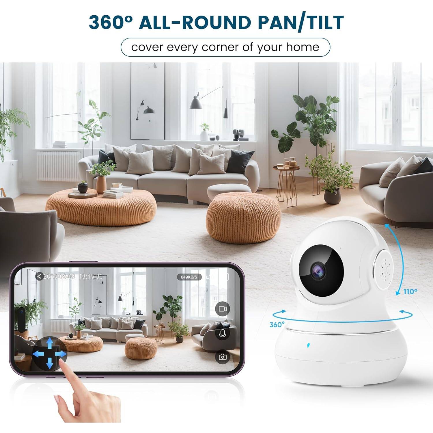 Camera Surveillance Interieur, Baby Monitor with Motion & Sound Detection, 2K Pet Cameras with Phone App for Dog/Baby Indoor Security Camera WiFi,