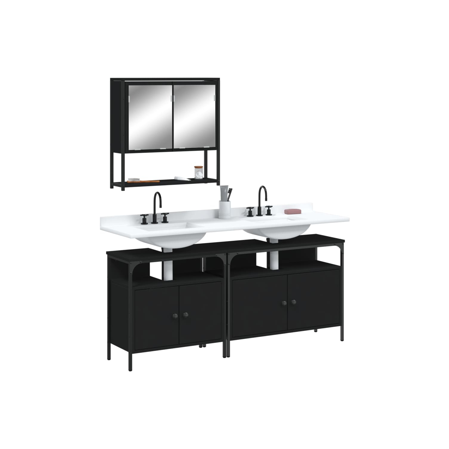 vidaXL 3 Piece Bathroom Furniture Set Black Engineered Wood