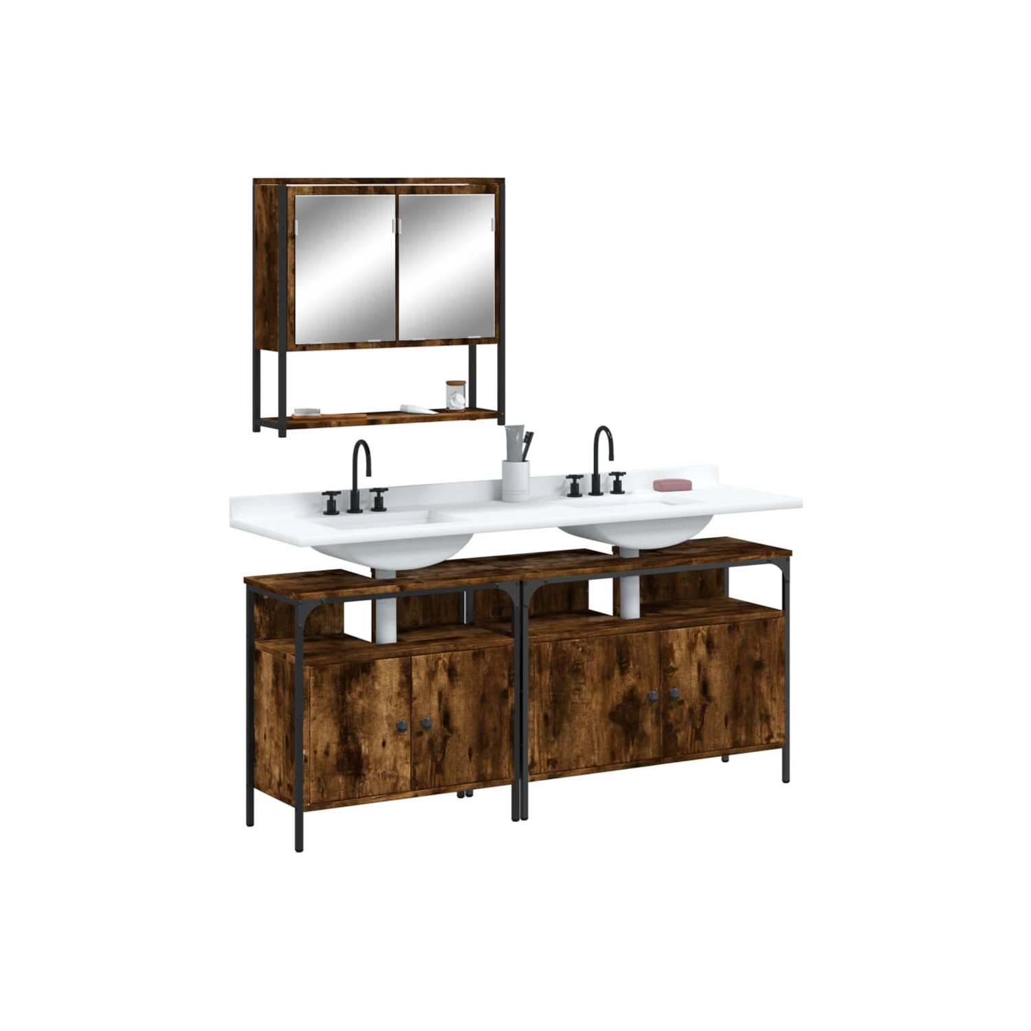 vidaXL 3 Piece Bathroom Furniture Set Smoked Oak Engineered Wood