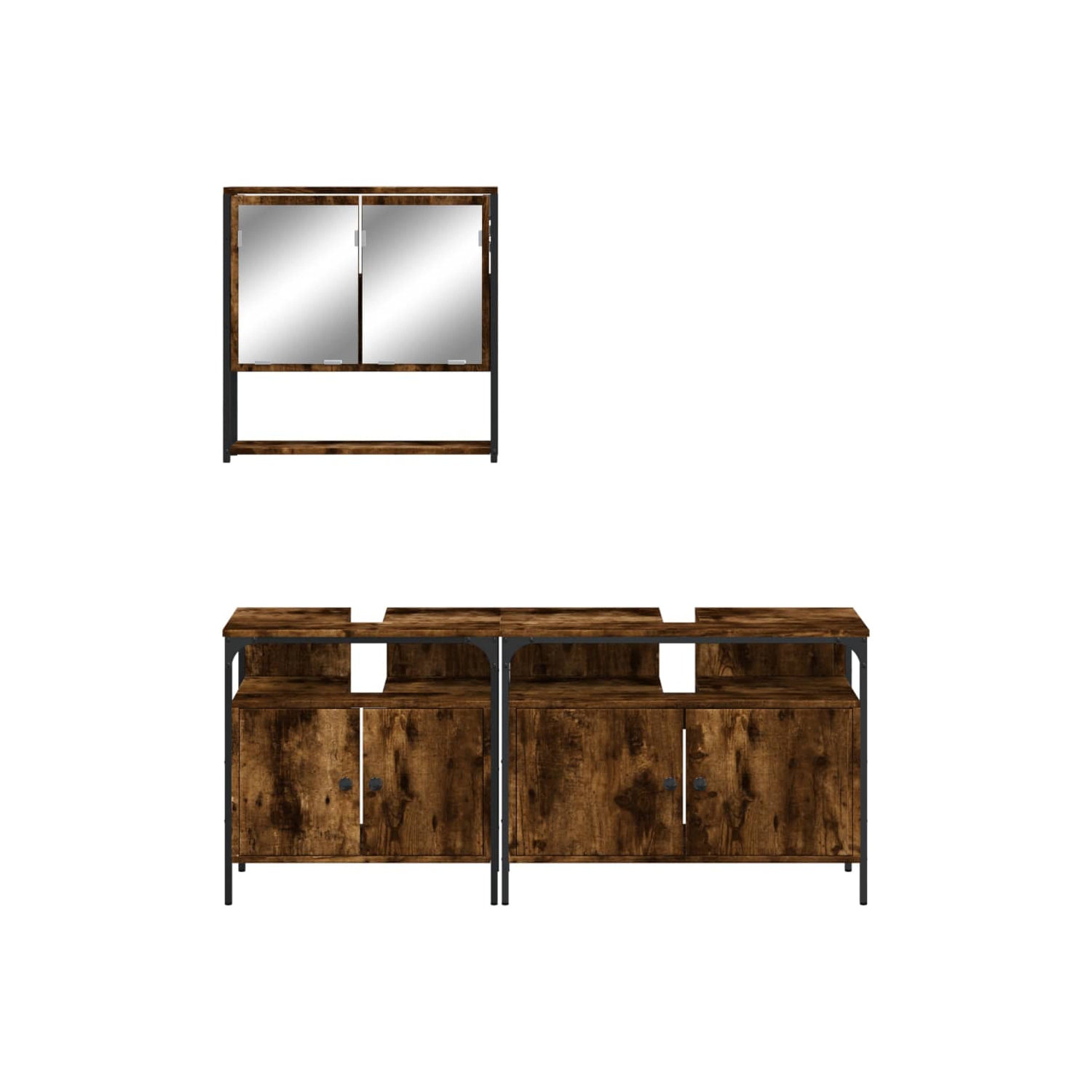 vidaXL 3 Piece Bathroom Furniture Set Smoked Oak Engineered Wood